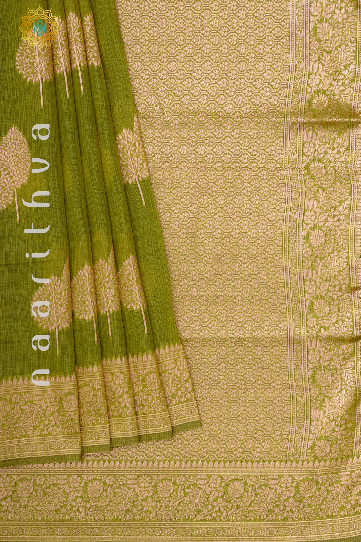 PARROT GREEN - SEMI RAW SILK