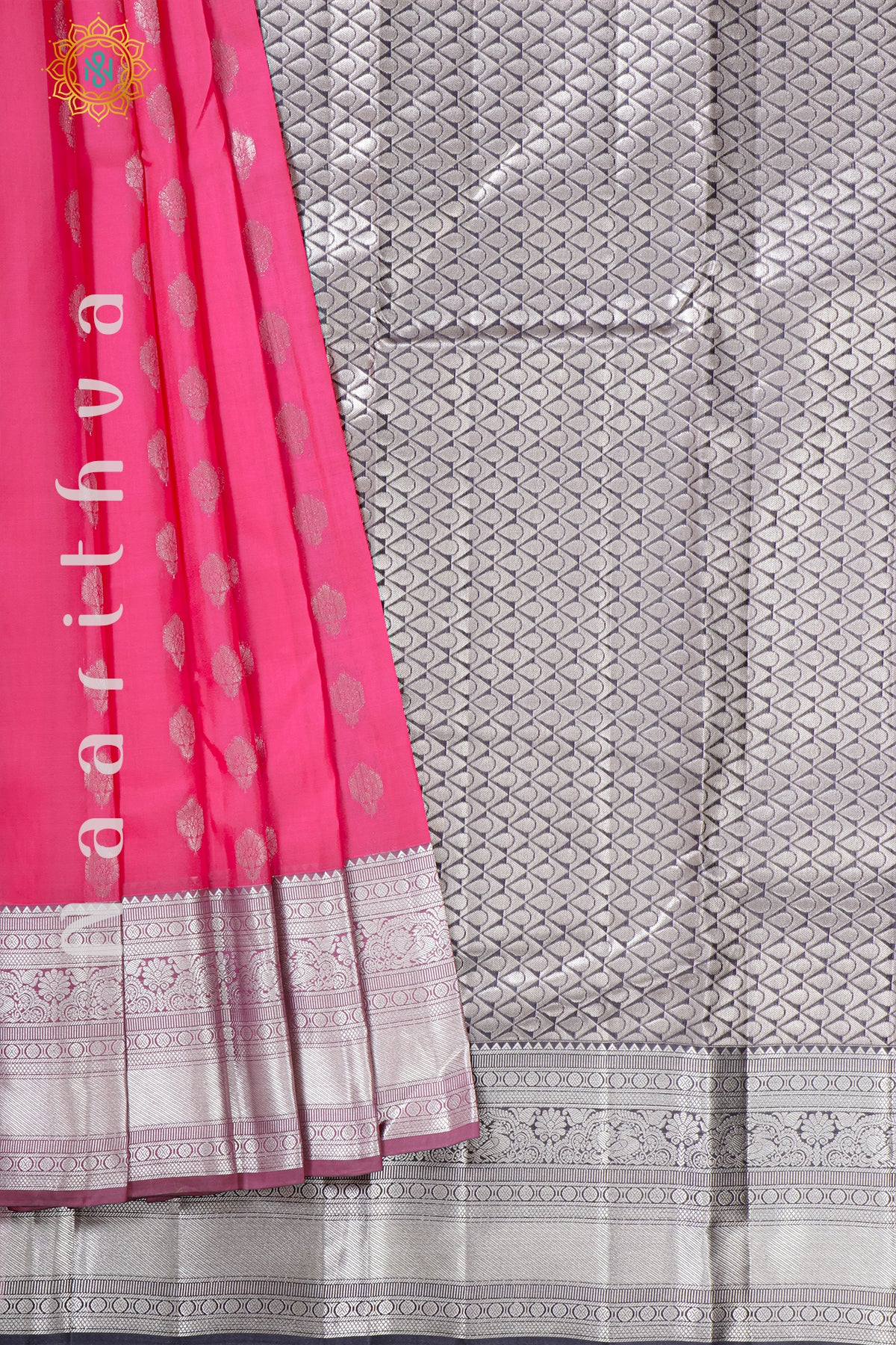 LIGHT PINK WITH GREYISH BLACK - KANJIVARAM PURE MIX