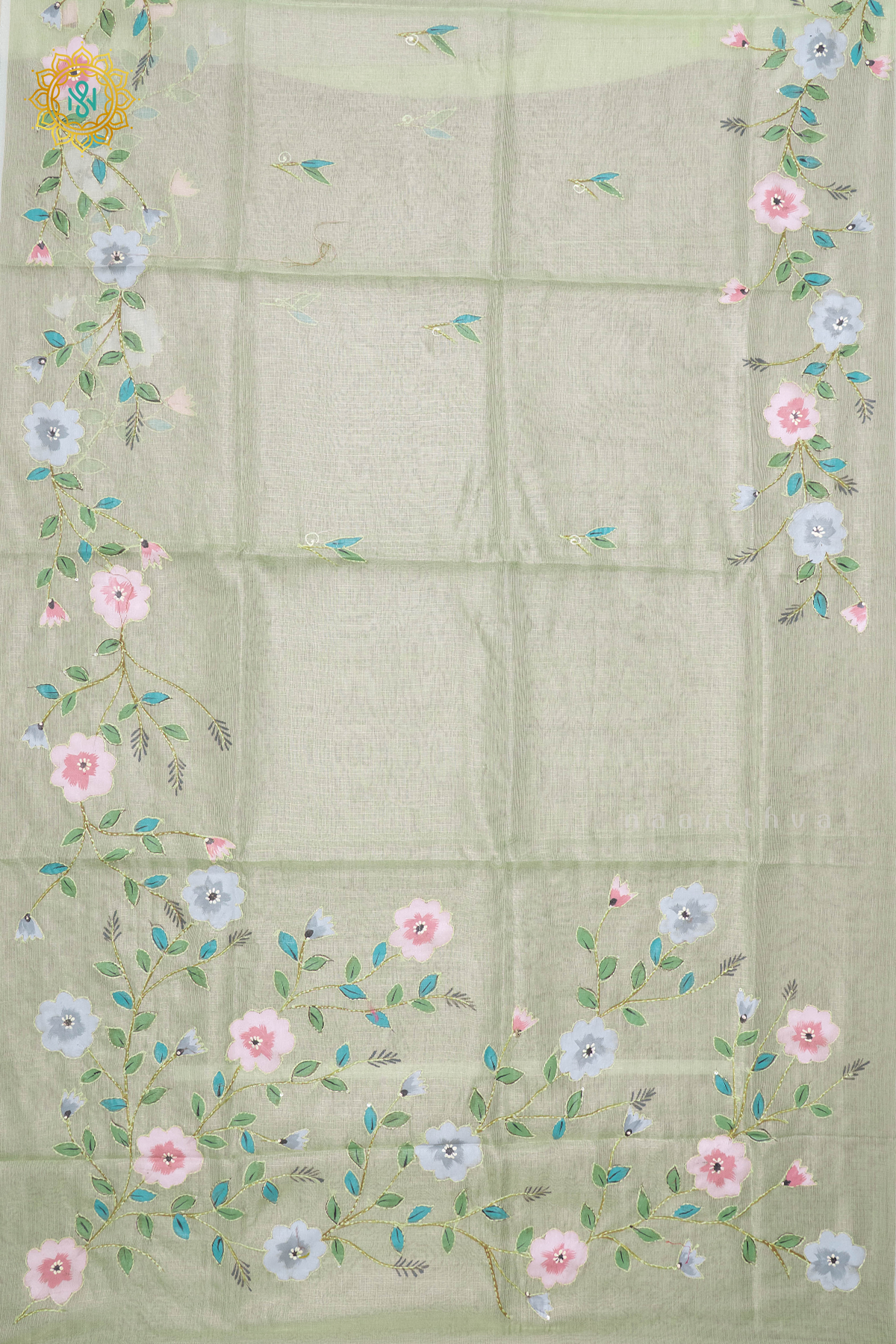 GREEN - KOTA TISSUE WITH KATHA WORK