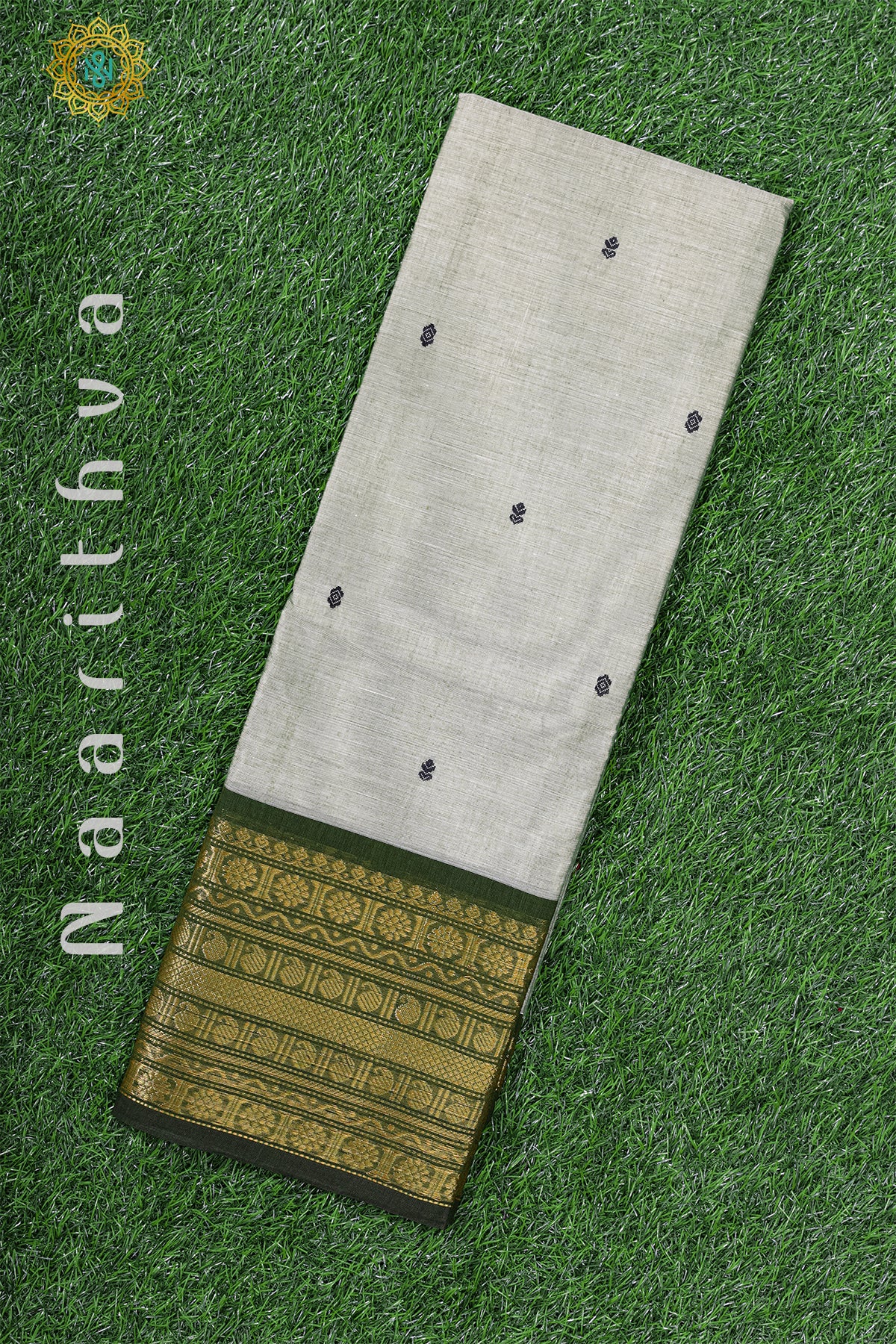 GREYISH GREEN WITH OLIVE GREEN - CHETTINAD COTTON