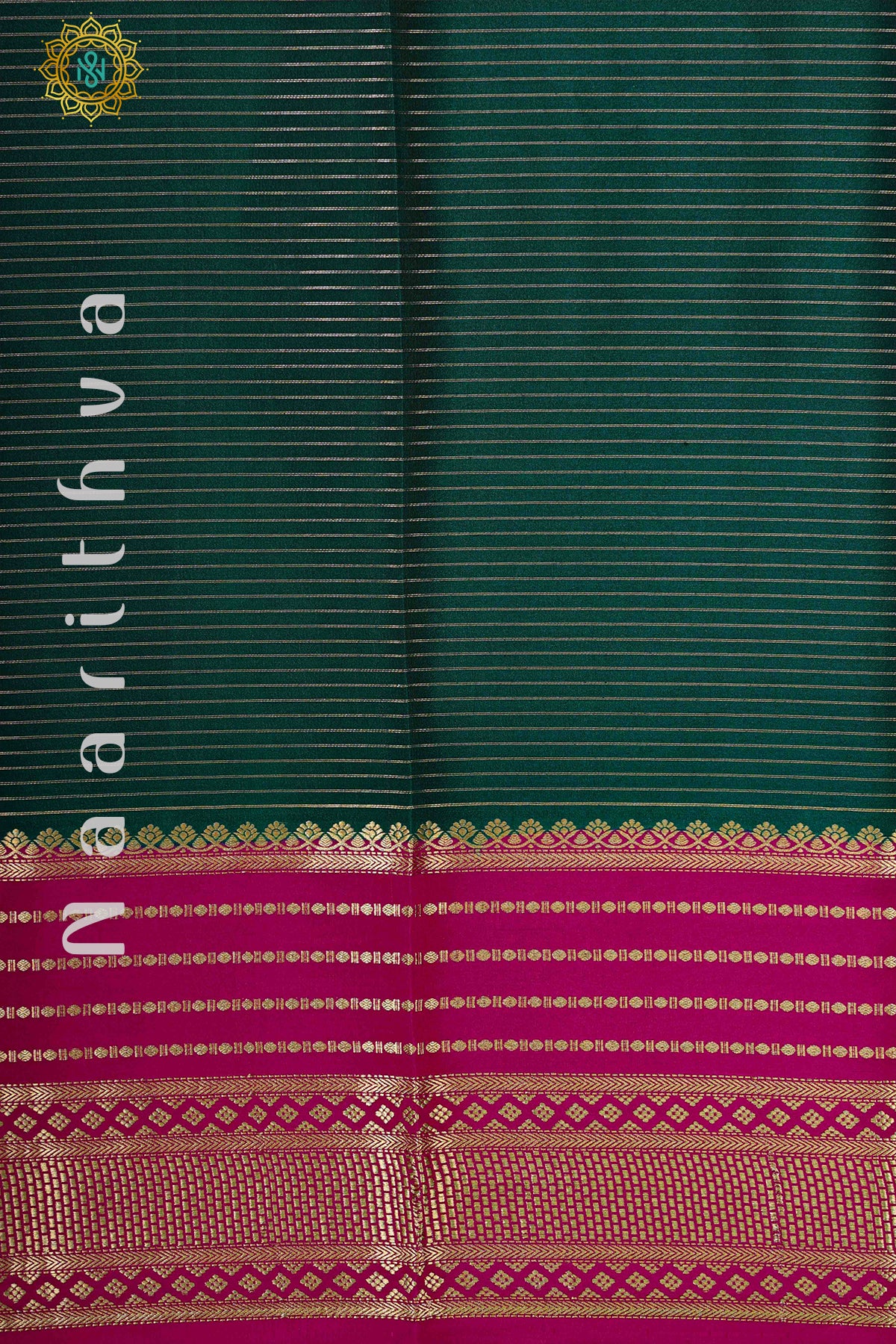 GREEN WITH PINK - PURE MYSORE CREPE SILK