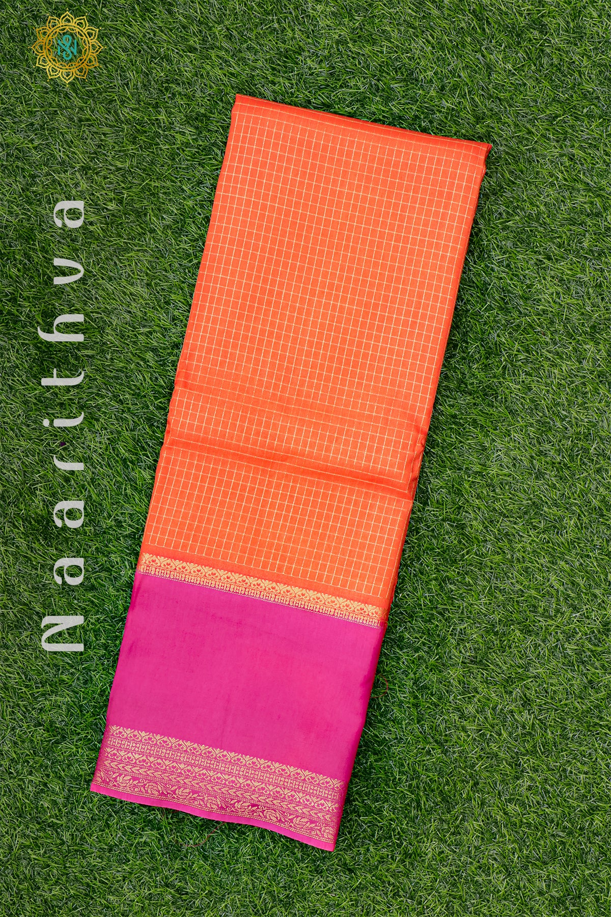 ORANGE WITH PINK - SEMI MYSORE CREPE SILK