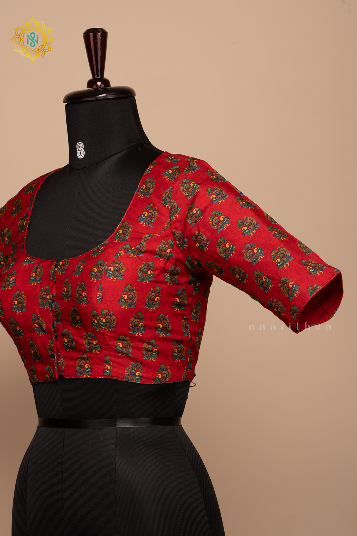 Red - Dola Silk Readymade Blouse Allover Prints On the Body