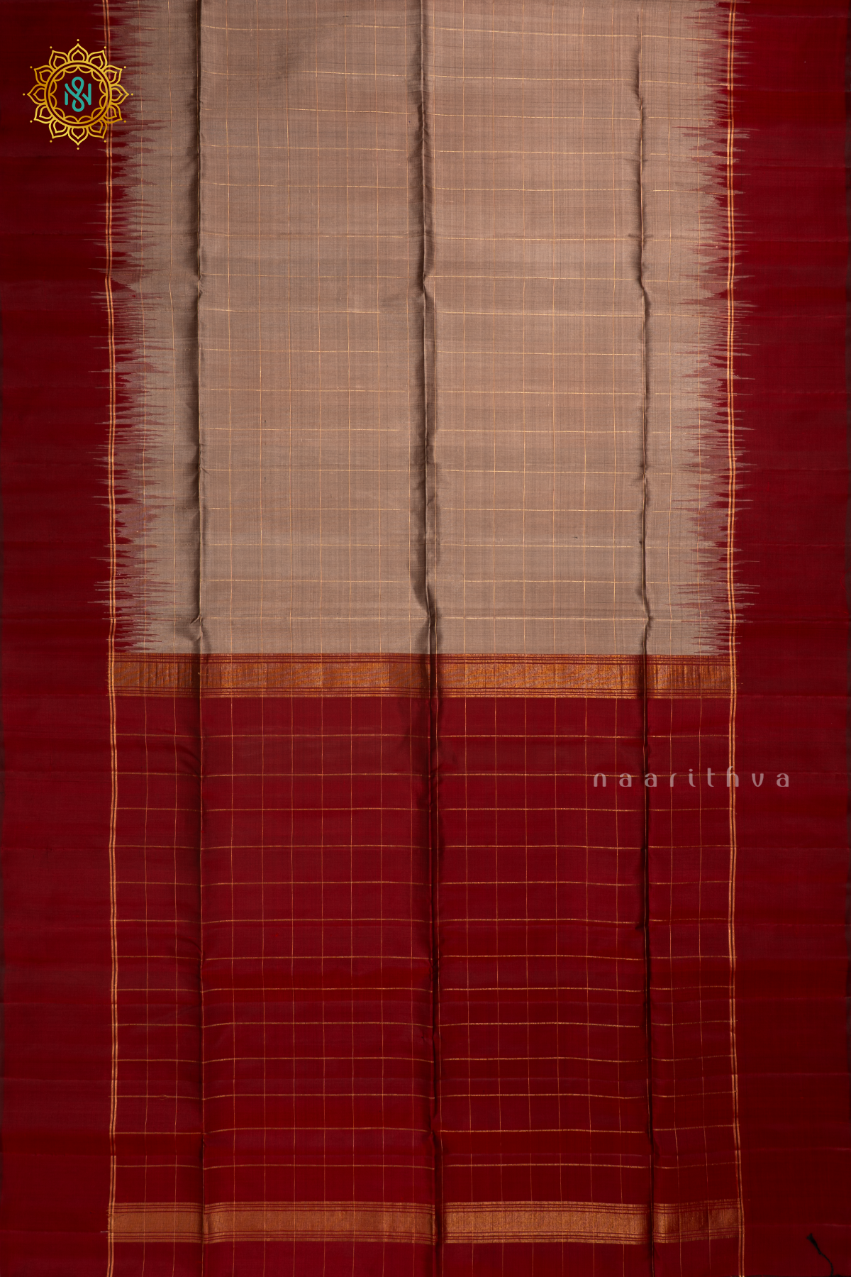 Beige With Red Pure Kanjiavaram Soft Silk Saree with Zari Checks All Over And Contrast Border