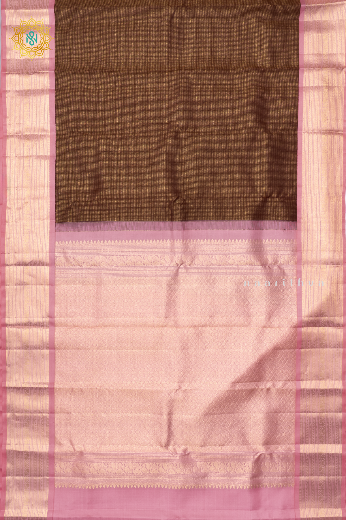 BROWN WITH LIGHT PINK - PURE KANJIVARAM SILK