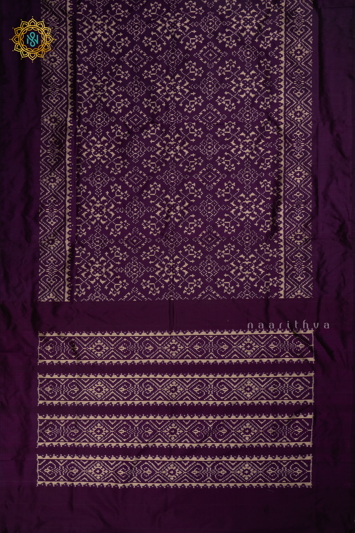 Purple Ikkat Pure Silk Saree with Patola Printed Body and Plain Border