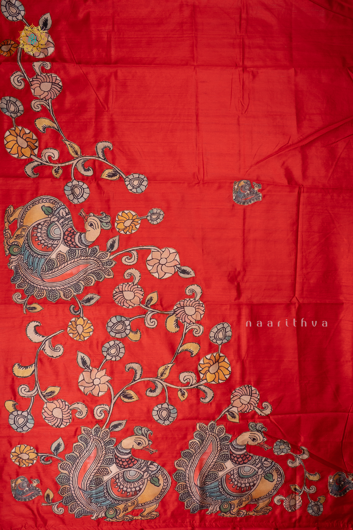 RED - SEMI TUSSAR WITH APPLIQUE WORK