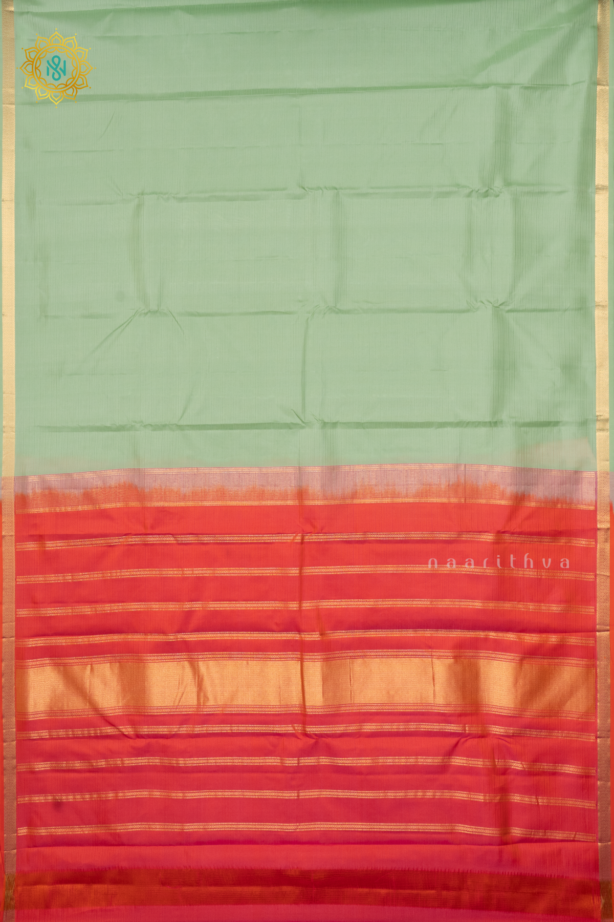 PISTA GREEN WITH ORANGE - PURE KANJIVARAM SILK