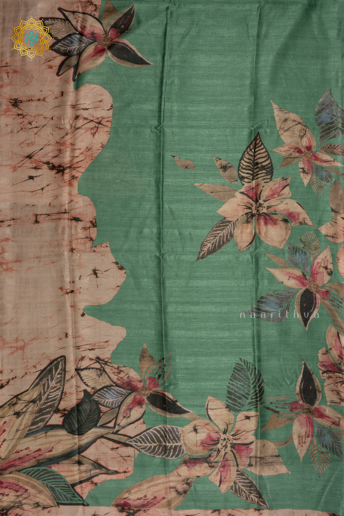 Green - Semi Gicha Tussar Silk Saree with Allover Printed Body, Pallu and Blouse