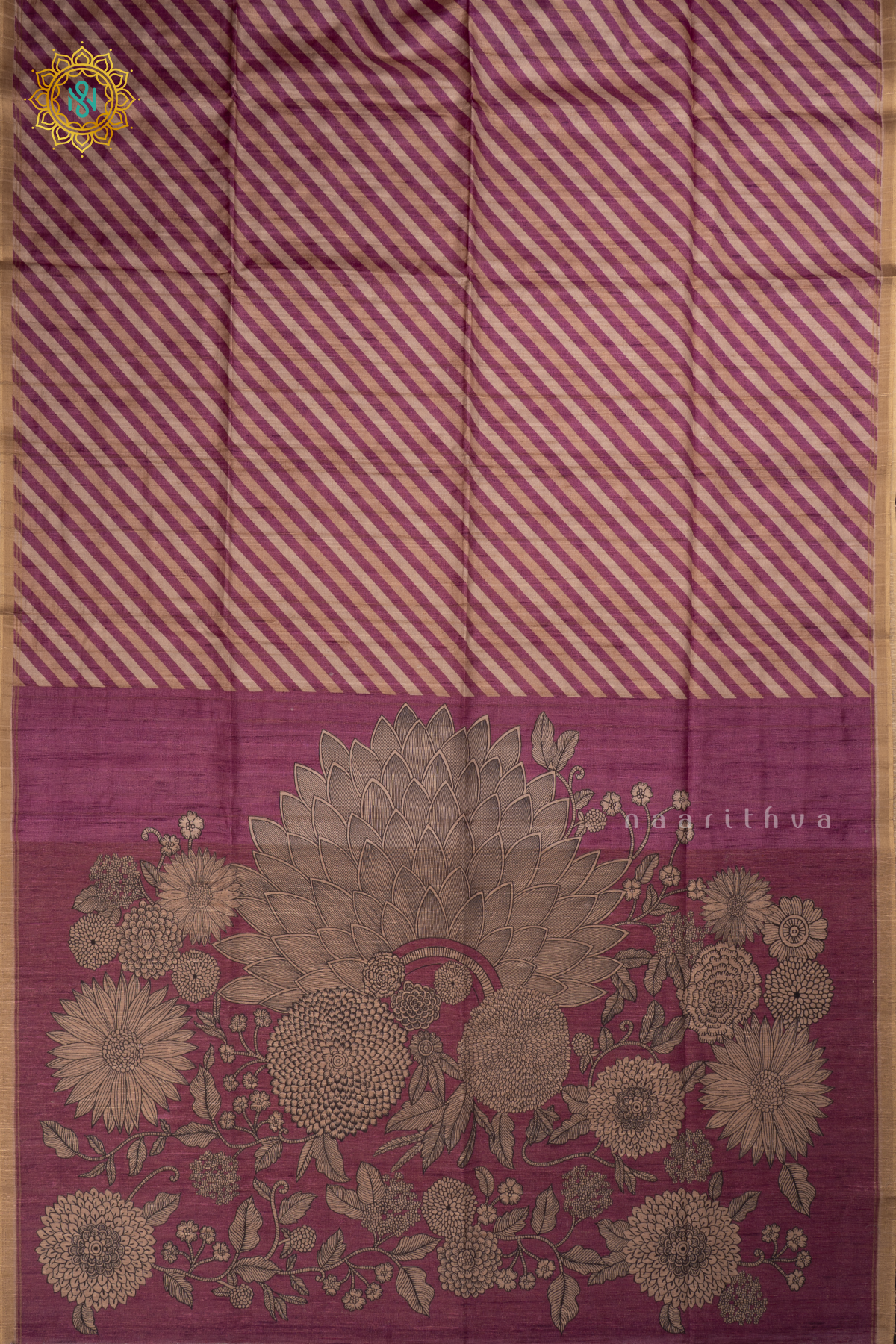 Pinkish Lavender Semi Tussar Silk Saree allover Printed Body,Pallu and