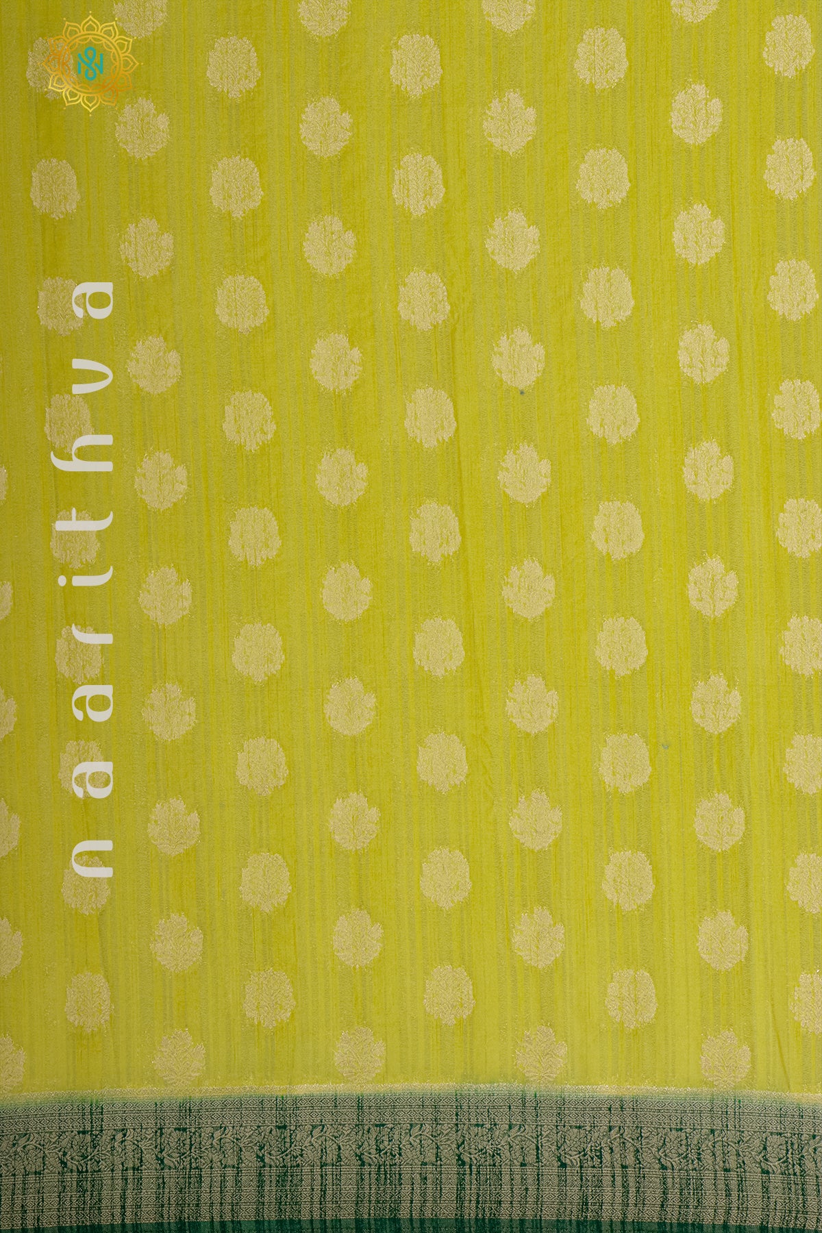 LIGHT YELLOW WITH BOTTLE GREEN - SEMI CREPE GEORGETTE