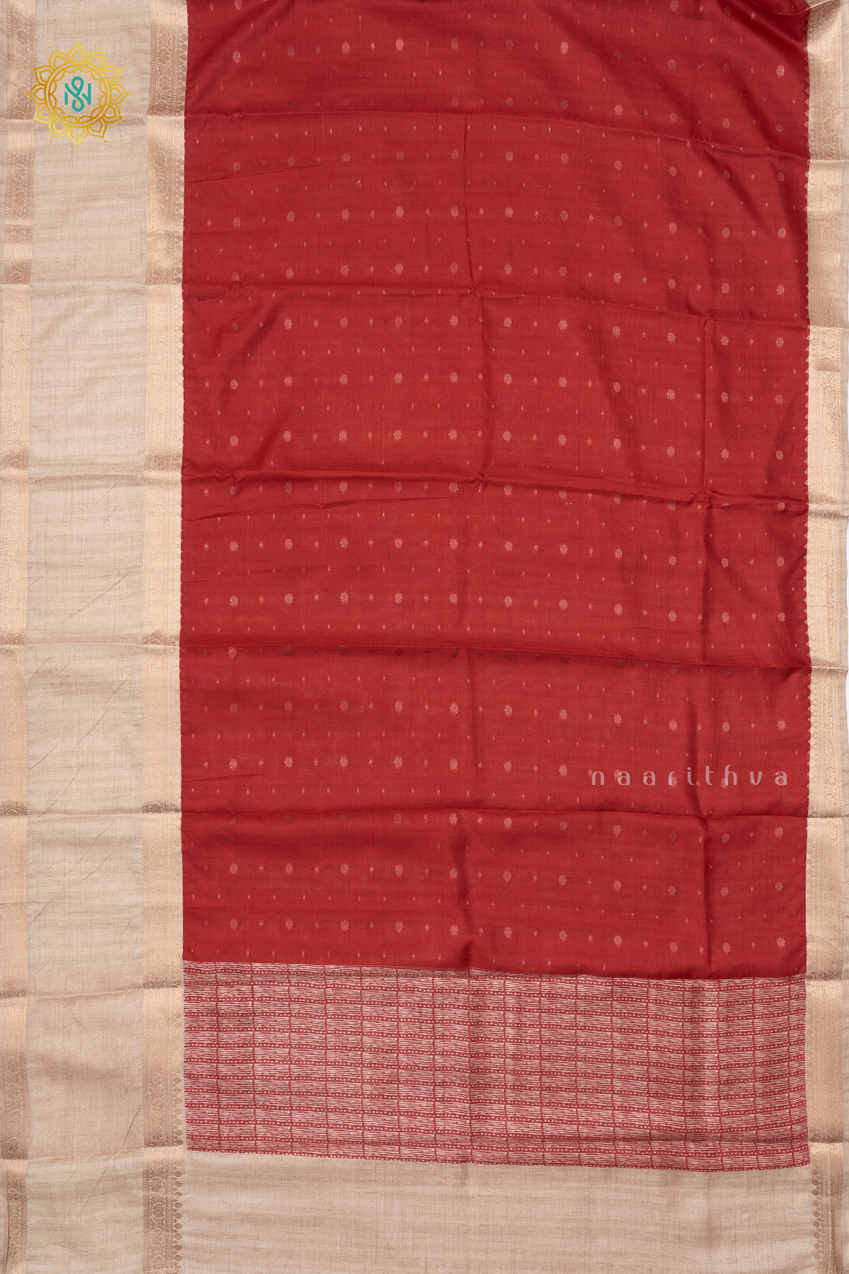 RED WITH BEIGE- SEMI TUSSAR SILK
