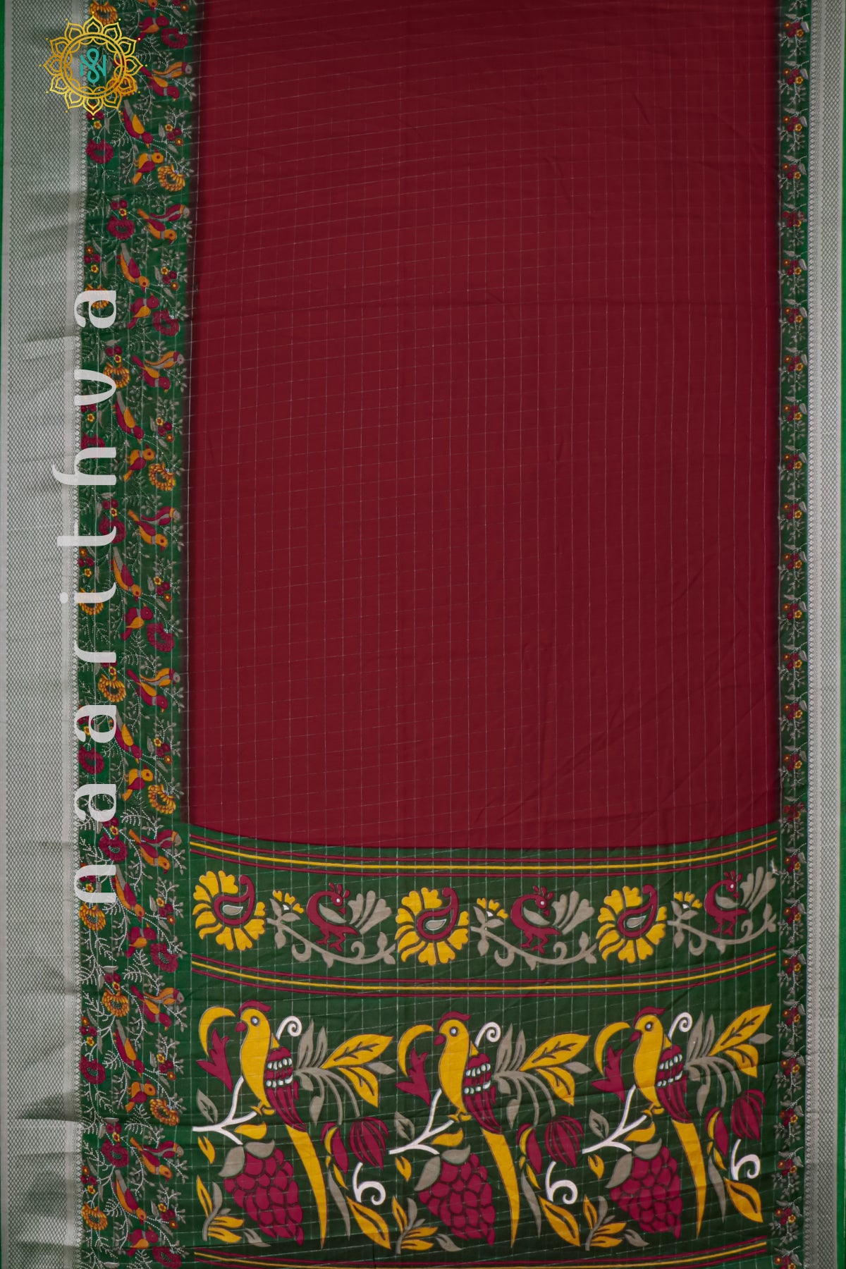 MAROON WITH GREEN - DOLA SILK