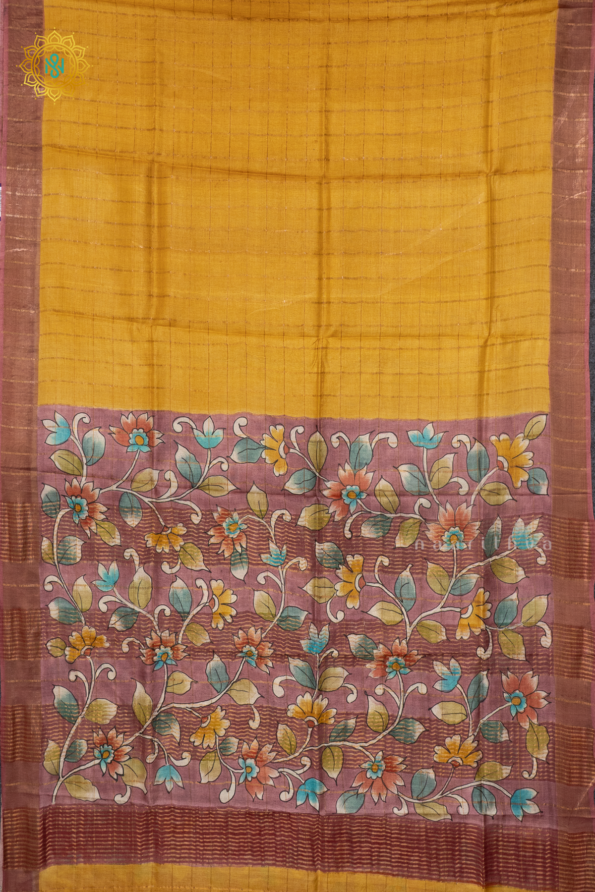 MUSTARD WITH DARK PEACH - PURE TUSSAR SILK