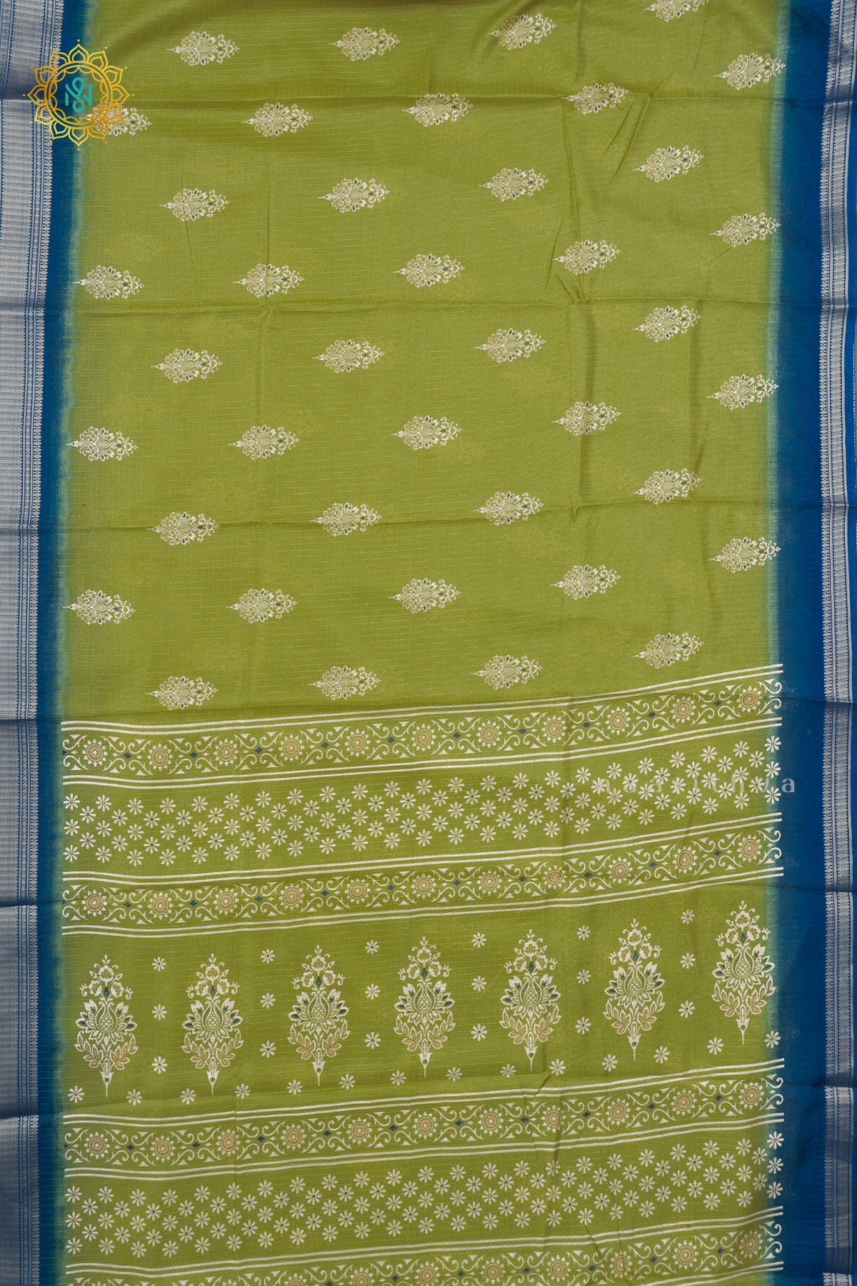 PARROT GREEN WITH TEAL BLUE - DOLA SILK