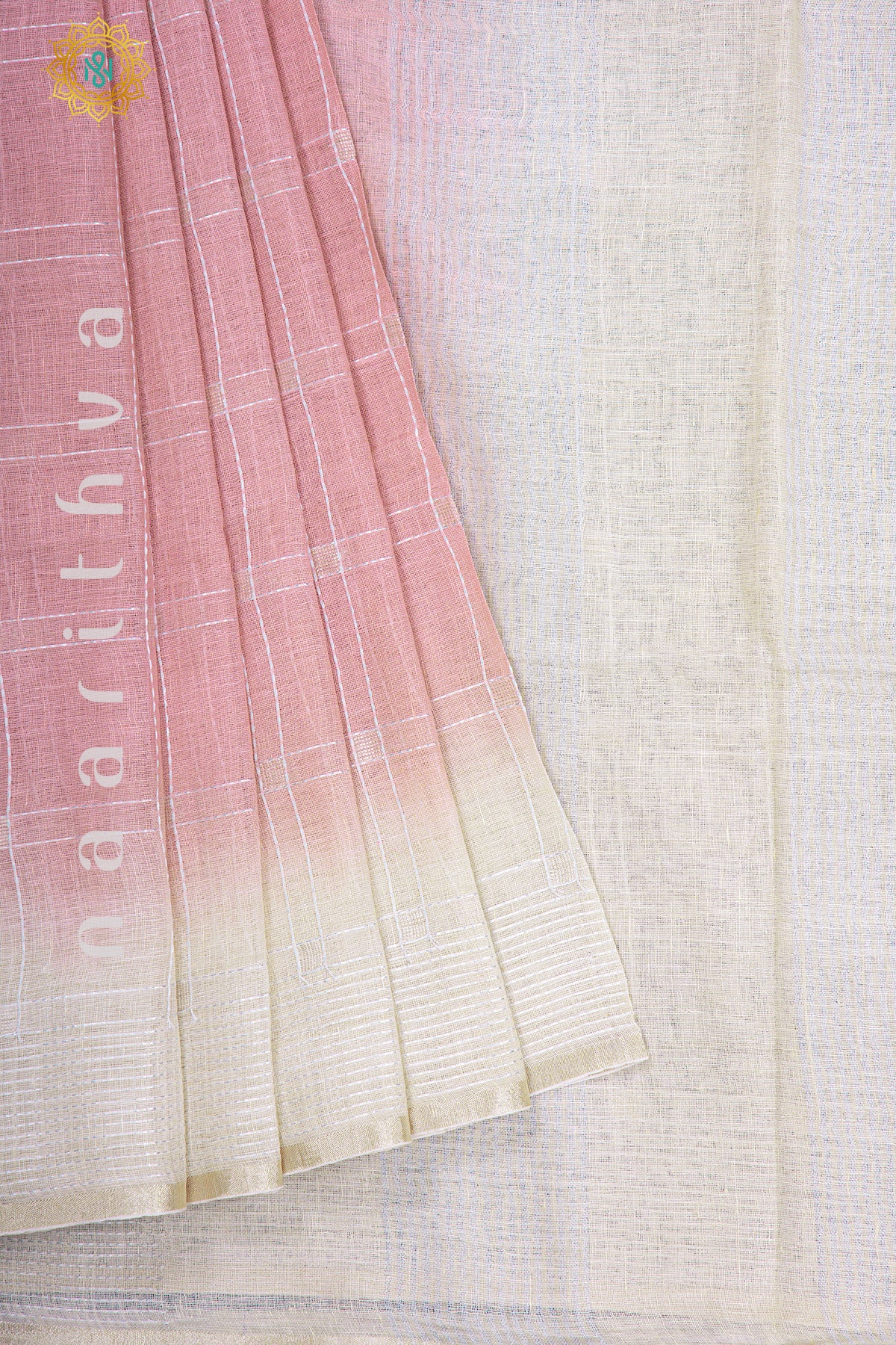 PEACH WITH OFF WHITE - PURE LINEN