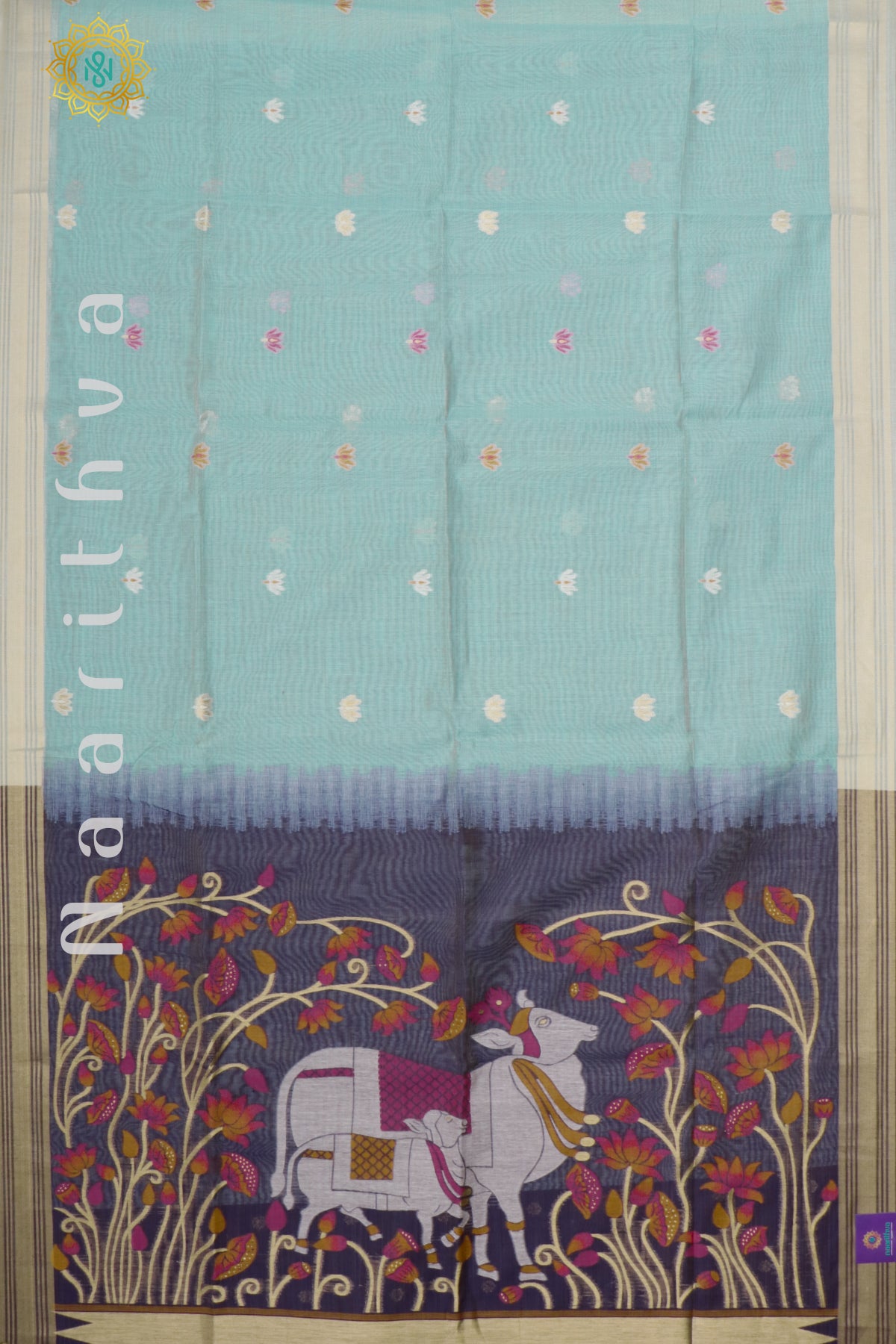 BLUE WITH GREY - MOONGA COTTON