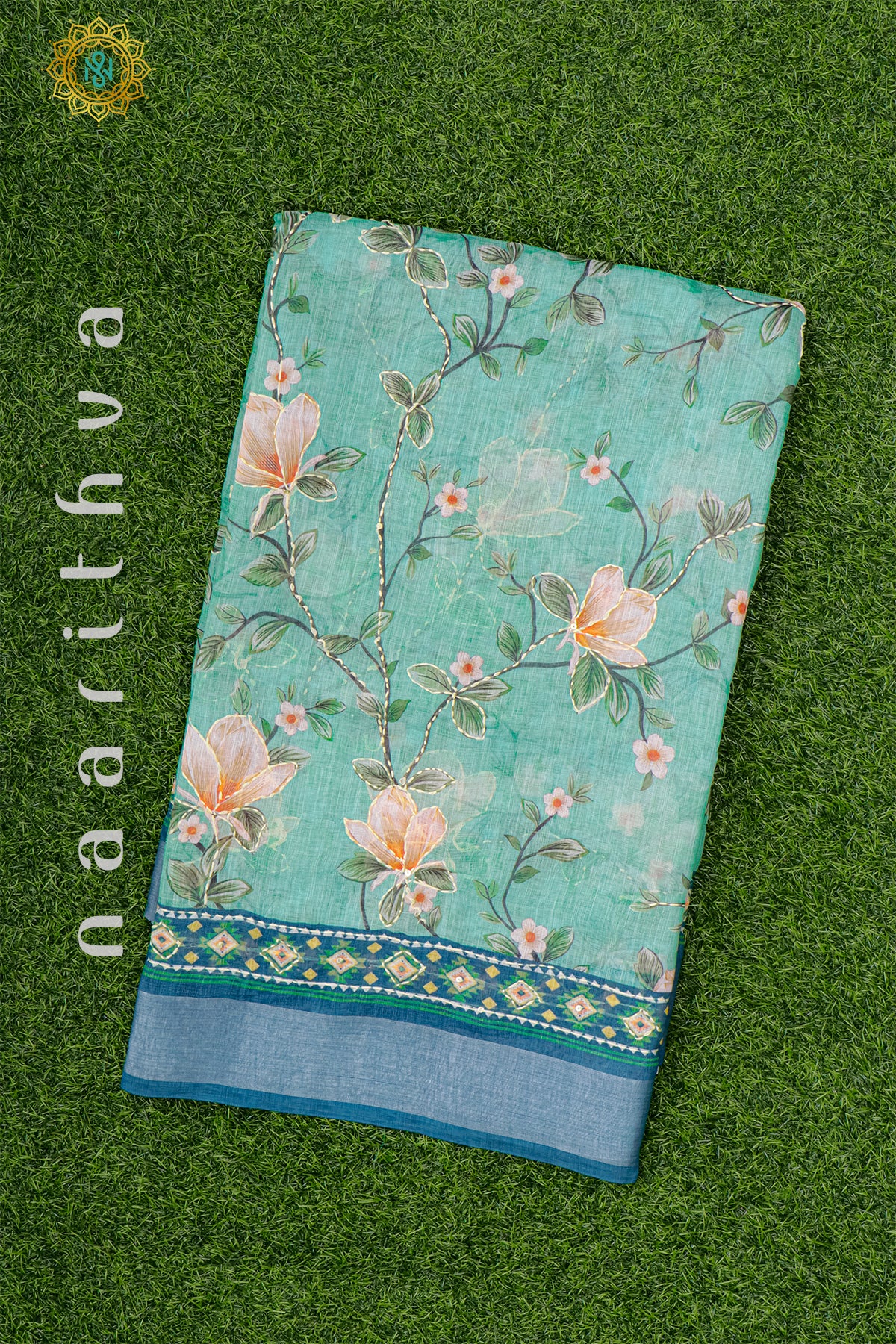 AQUA GREEN WITH BLUE - KATHA WORK