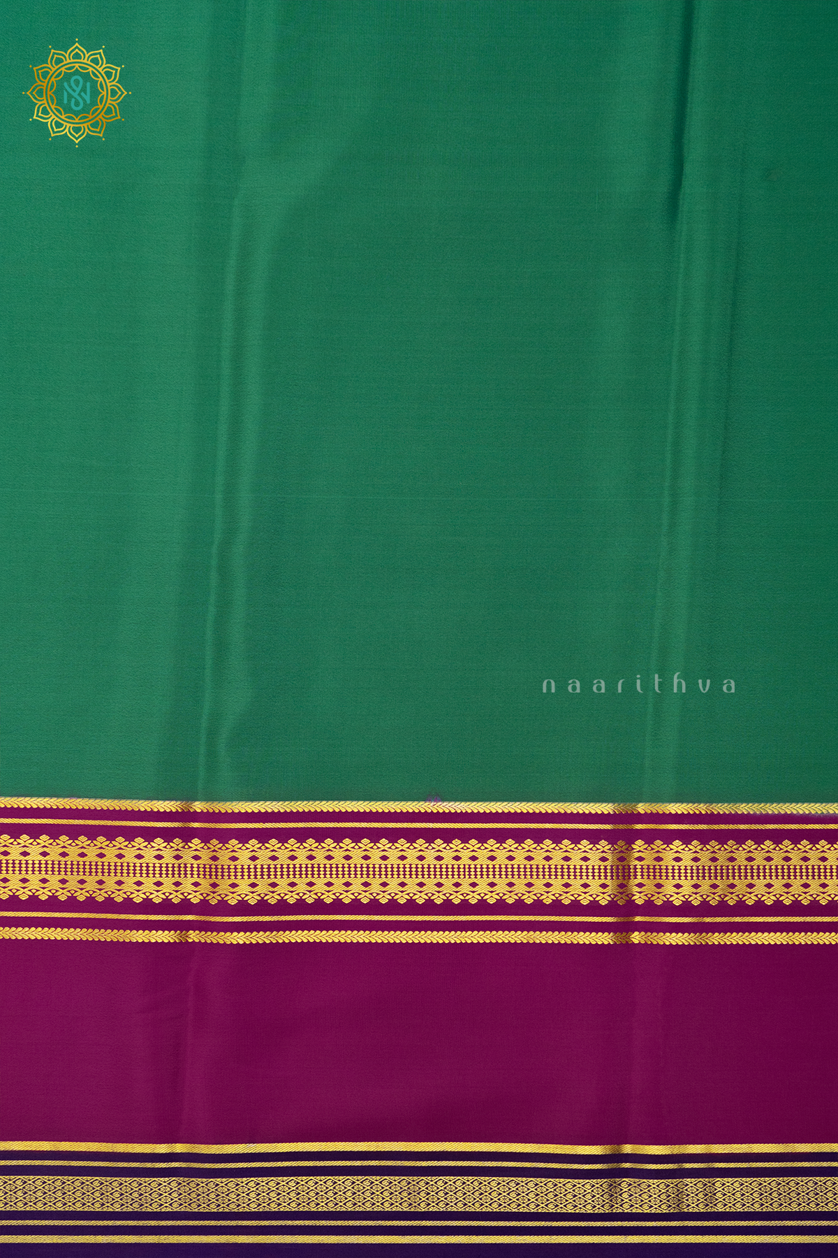 GREEN WITH PINK & PURPLE - PURE MYSORE CREPE SILK