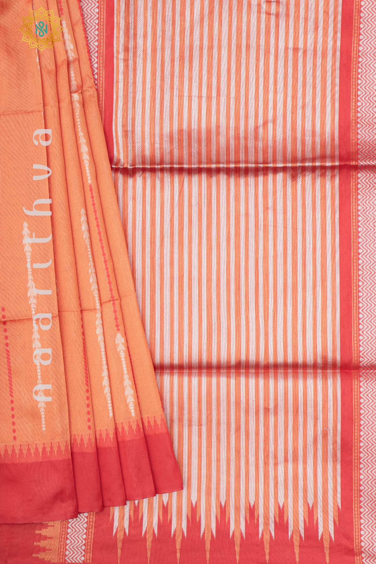 LIGHT ORANGE WITH RED - POLY COTTON