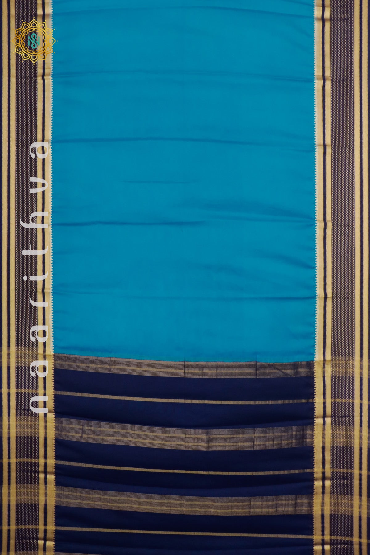 BLUE WITH NAVY BLUE - SEMI MYSORE CREPE SILK