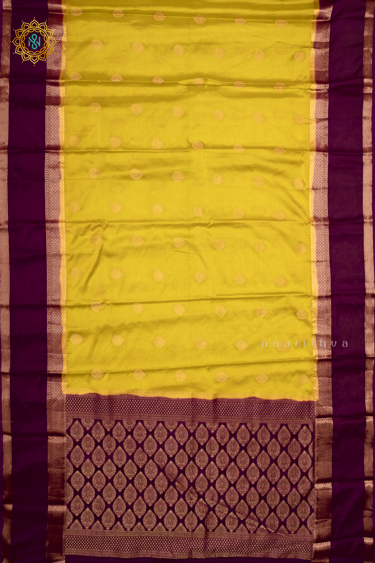 LEMON YELLOW WITH WINE - SEMI MYSORE CREPE SILK