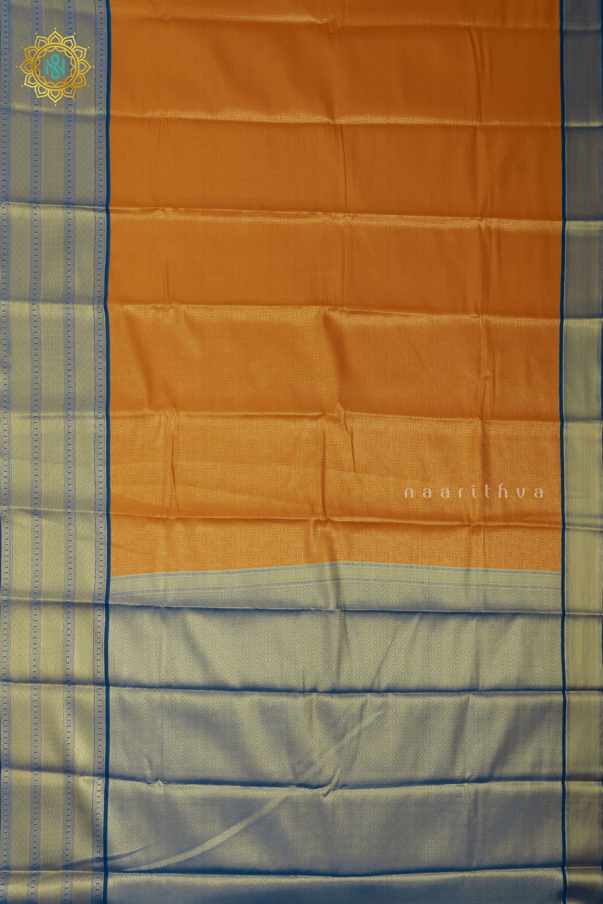 ORANGE WITH PEACOCK BLUE - SEMI KANCHI