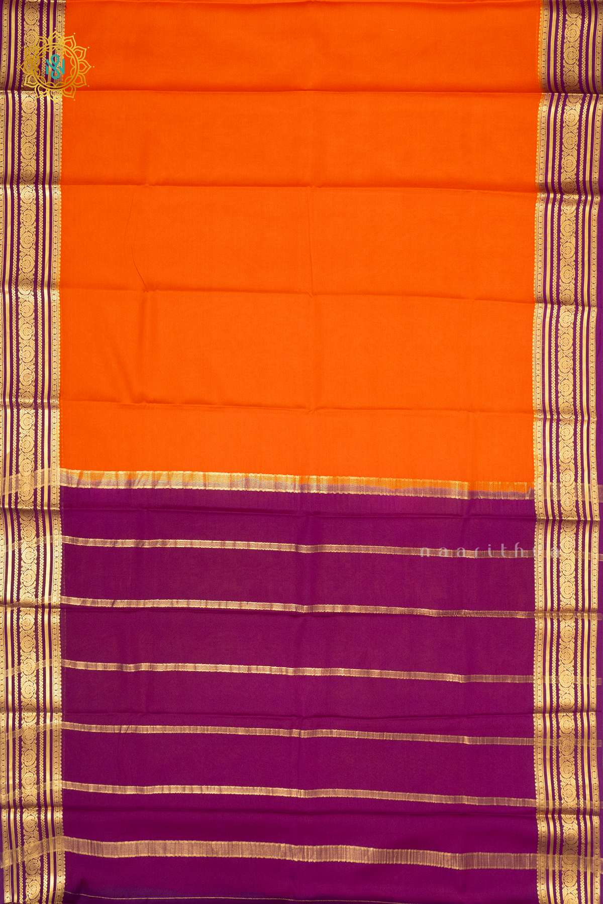 ORANGE WITH PURPLE - PURE MYSORE CREPE SILK