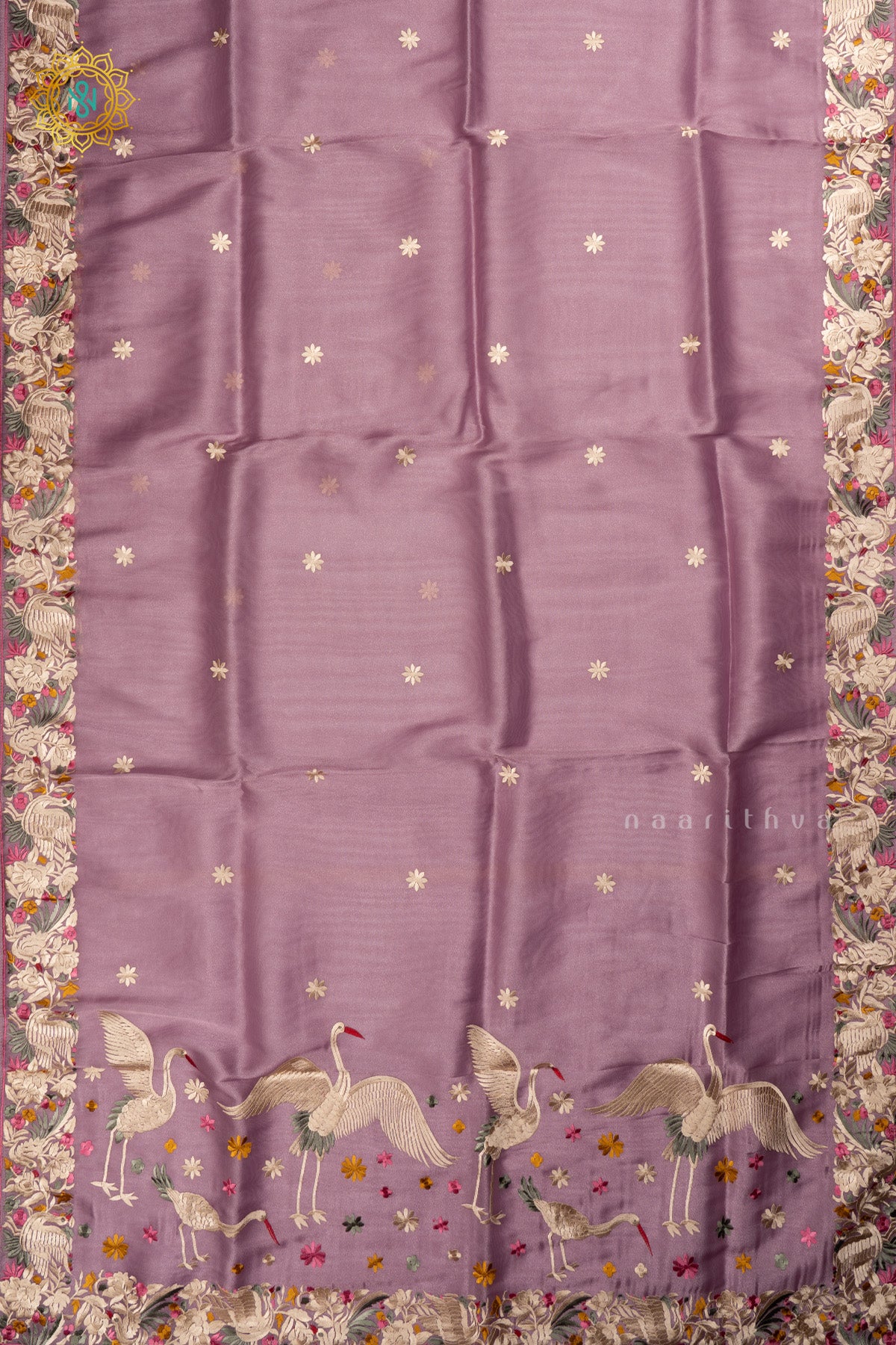 Lavender Tissue Organza Saree All Over Hand Embroidery Buttas with Hand Embroidery Border