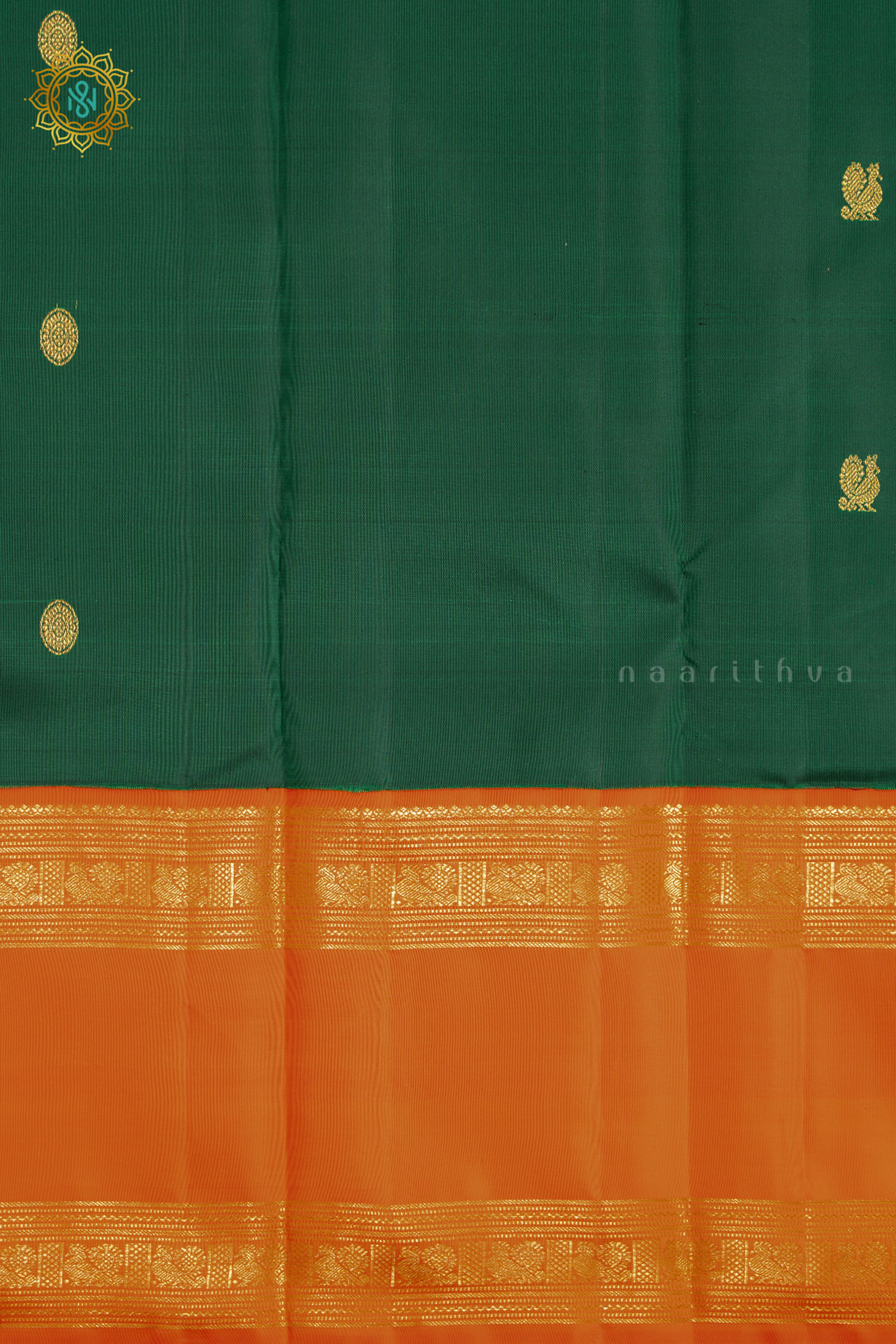 BOTTLE GREEN WITH ORANGE - PURE KANJIVARAM SILK