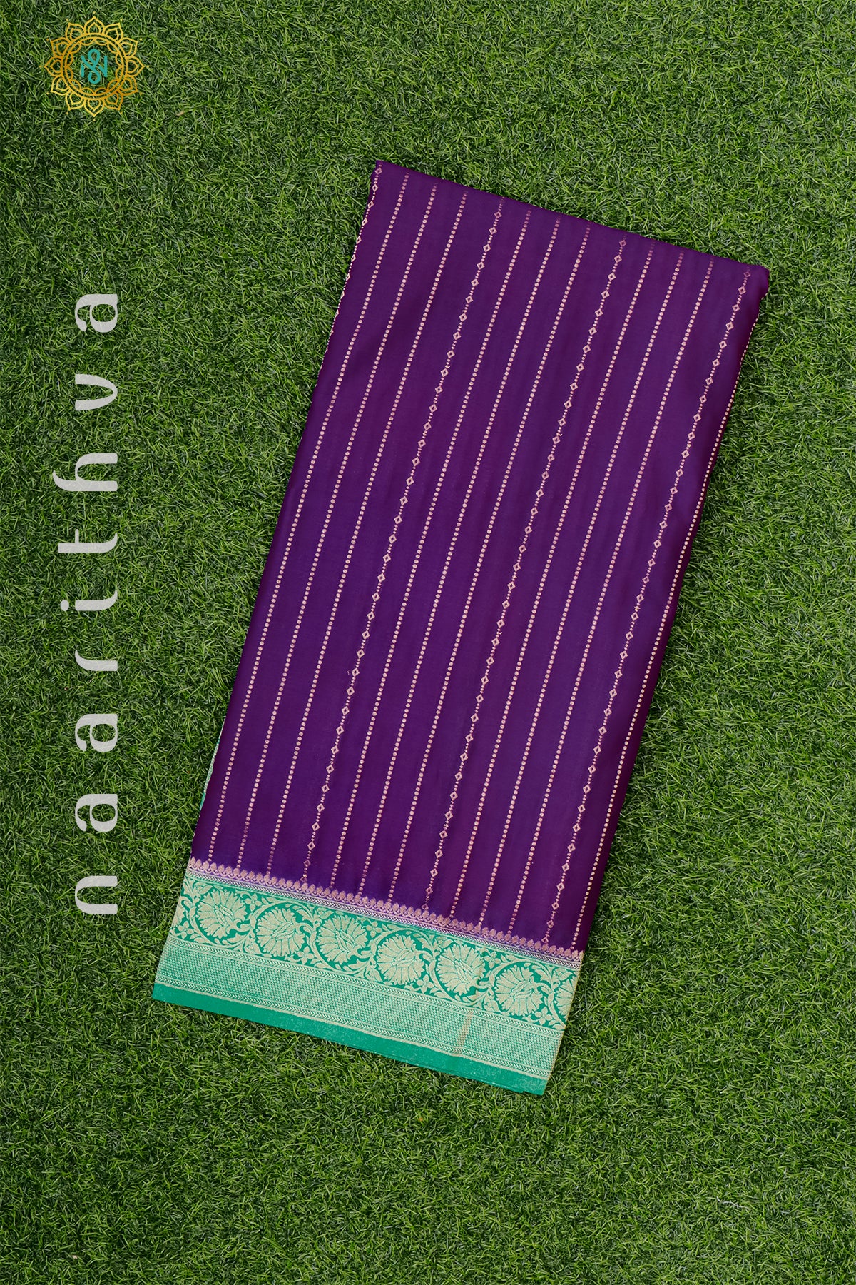 PURPLE WITH AQUA GREEN - SEMI MYSORE CREPE SILK