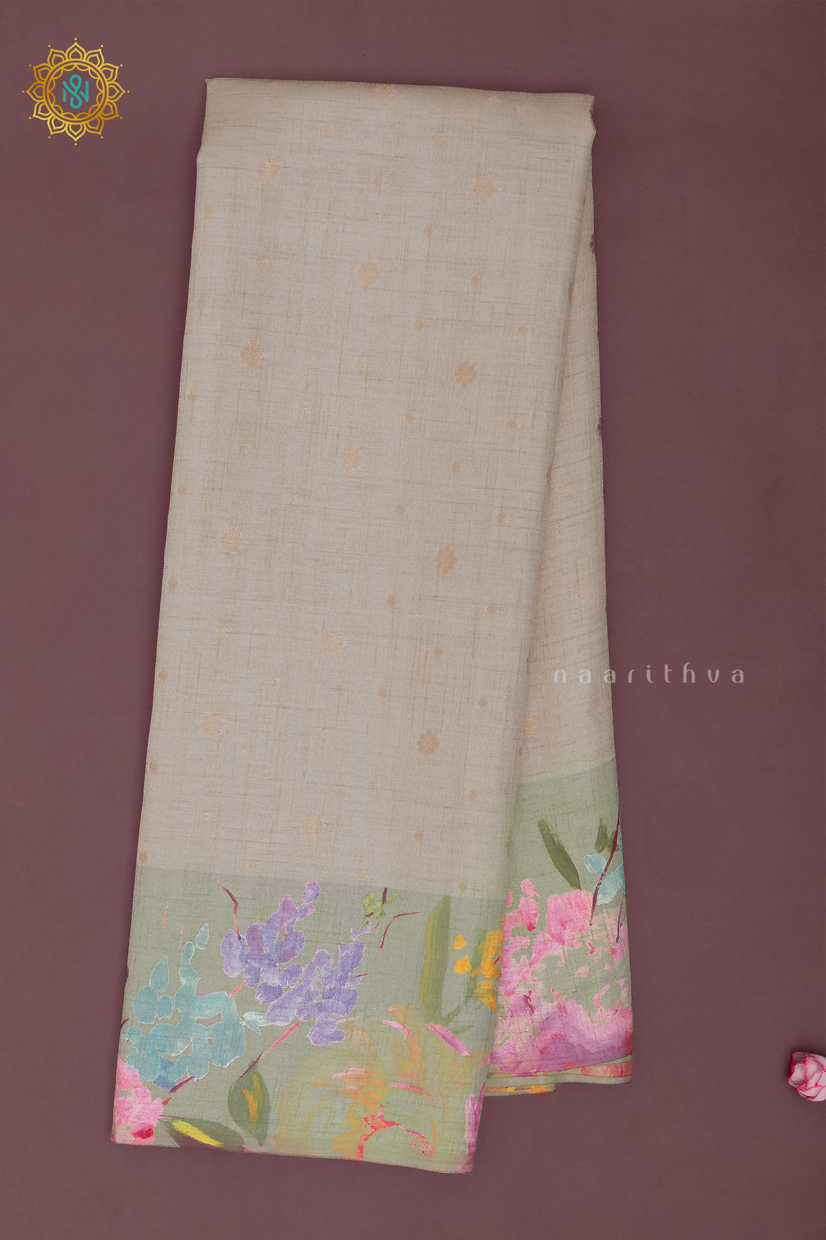 OFF WHITE WITH PISTA GREEN - SEMI TUSSAR SILK