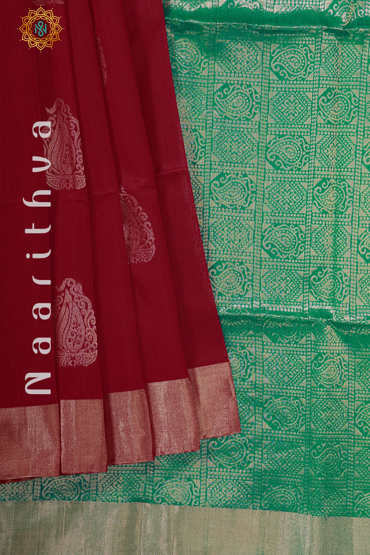 RED WITH GREEN - SILK COTTON