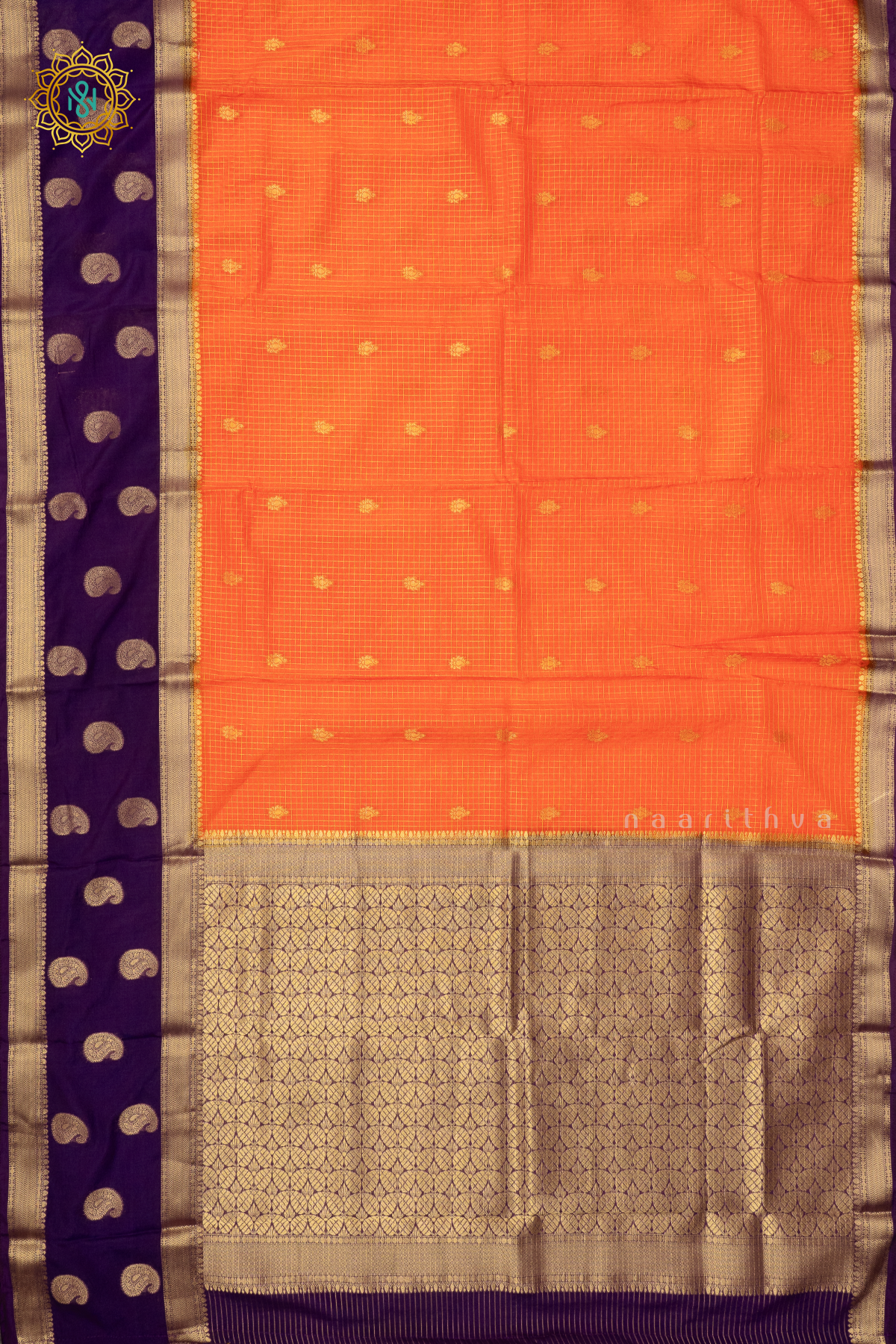 ORANGE WITH PURPLE - SEMI MYSORE CREPE SILK