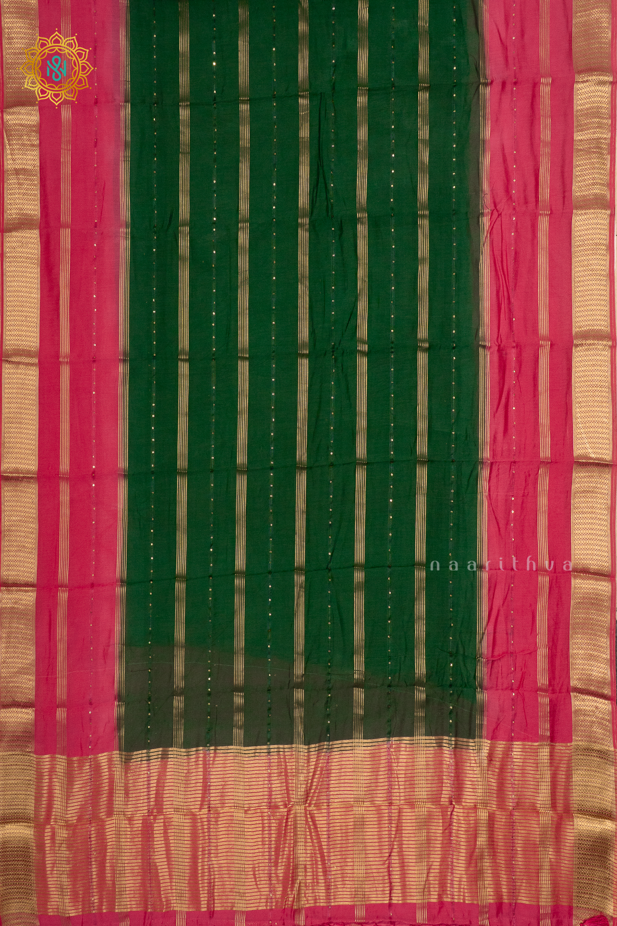 BOTTLE GREEN WITH PINK - BUTTER CREPE