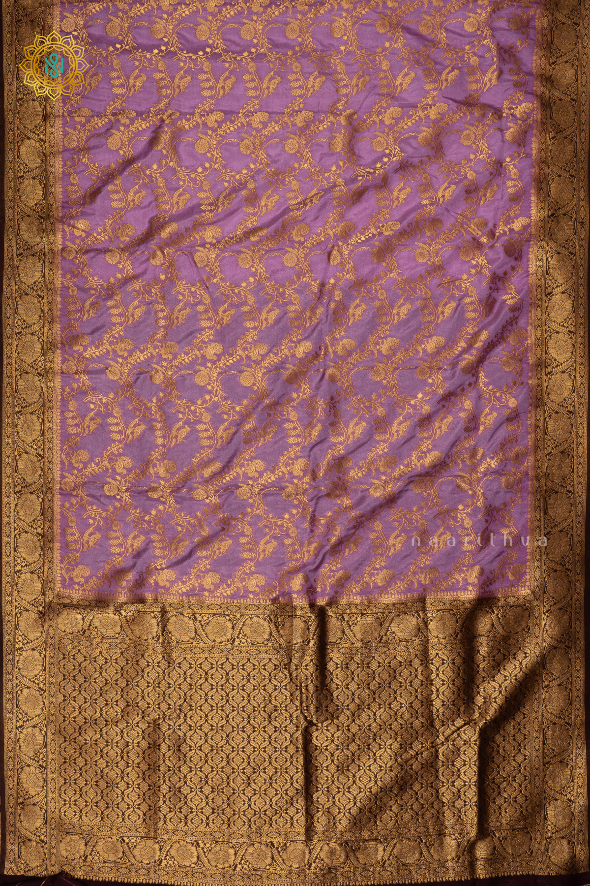Lavender With Purple Semi Crepe Georgette Saree With Brocade Body And Contrast Zari Border