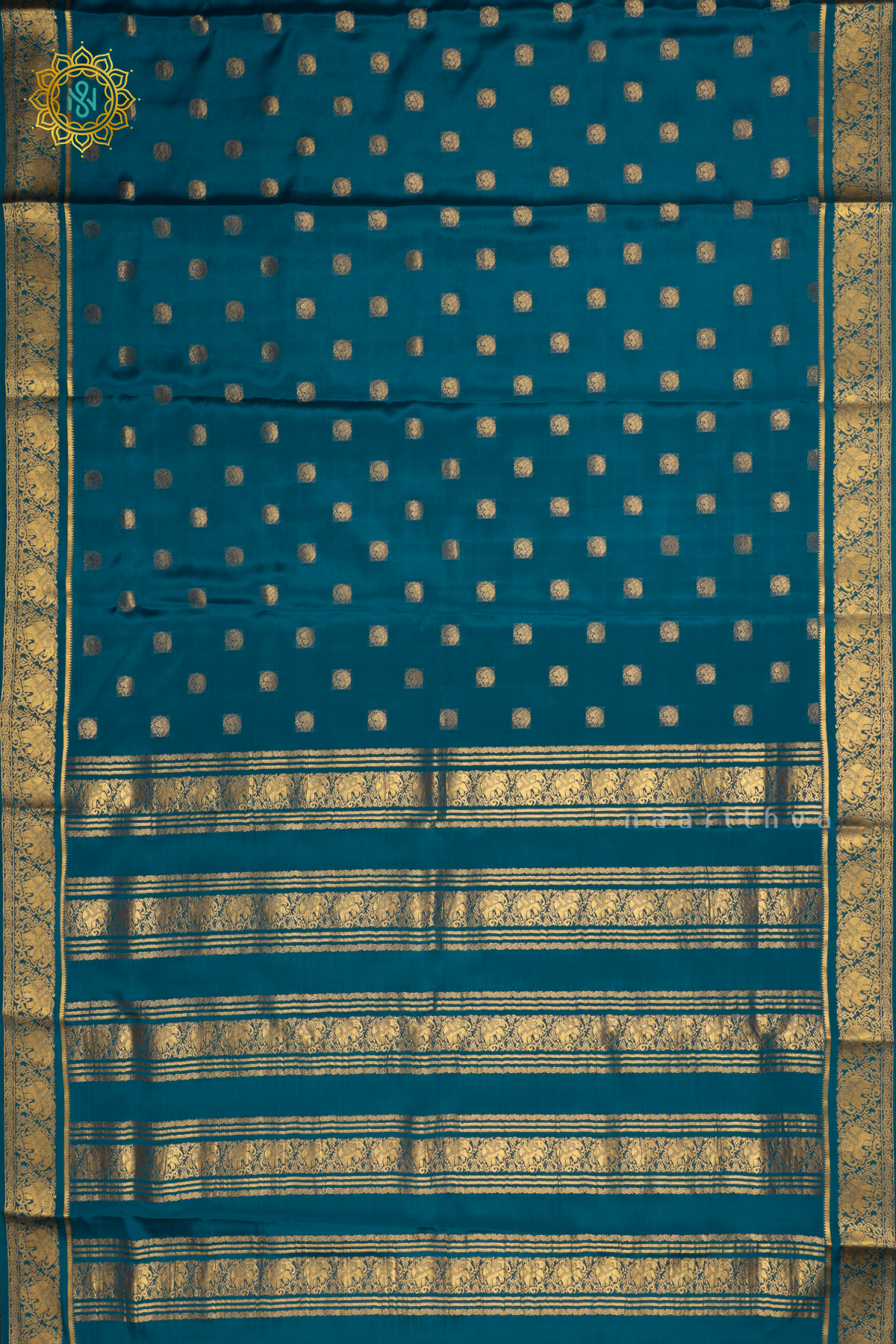 Blue Pure Mysore Crepe Silk Saree With Zari Buttas On The Body and Zari Border