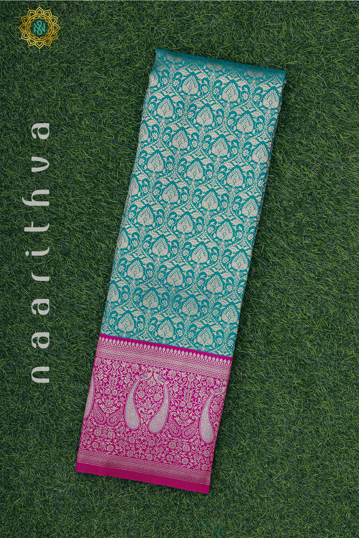 CYAN GREEN WITH PINK - SEMI KANCHI