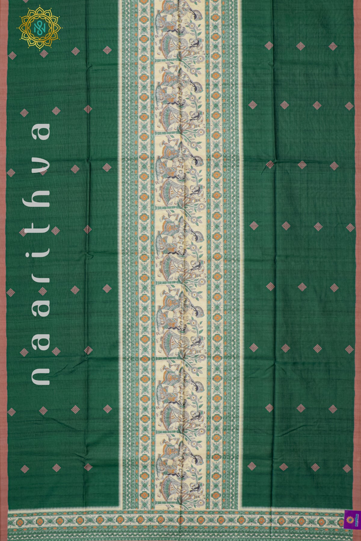 GREEN WITH PEACH - SEMI TUSSAR SILK