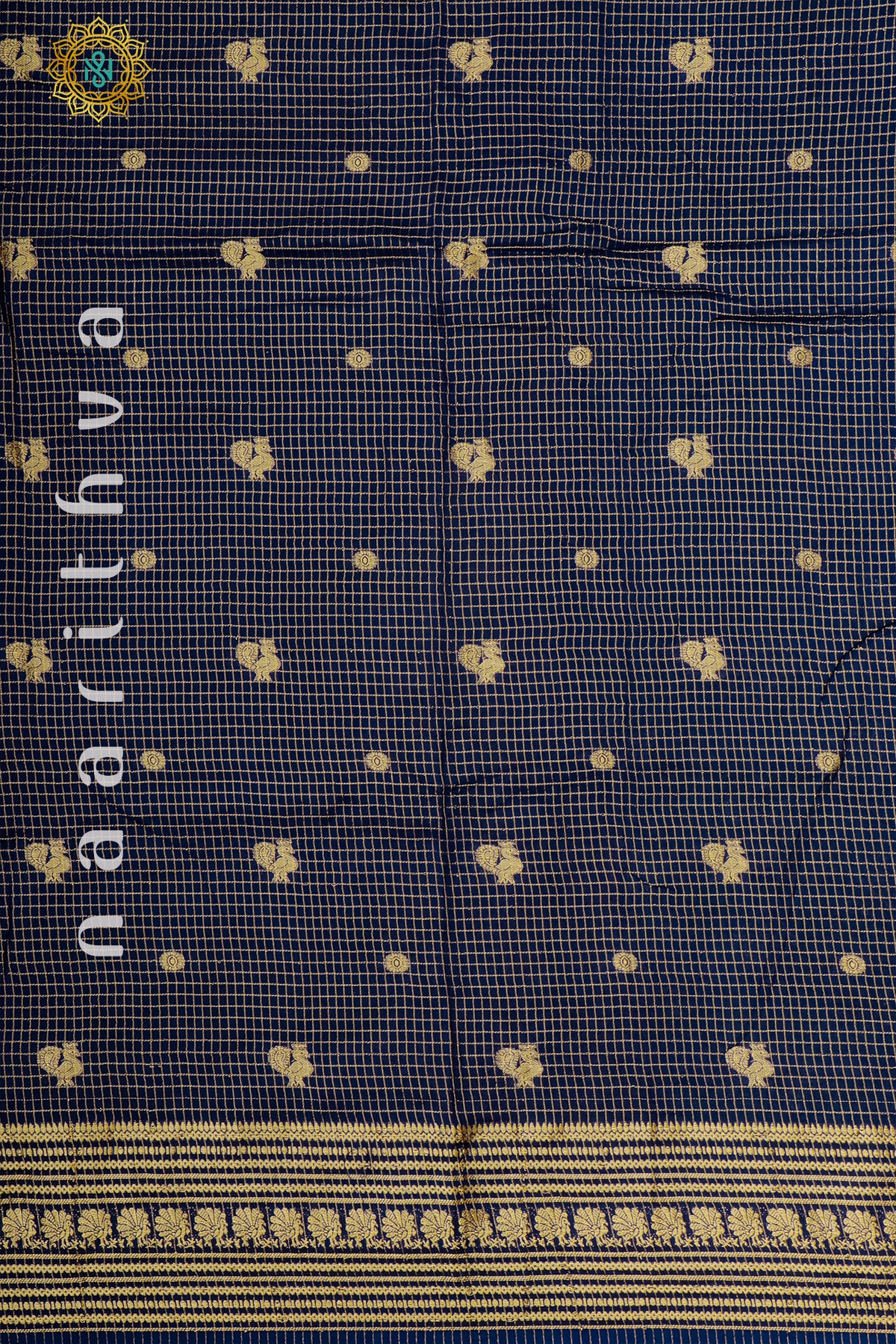 NAVY BLUE WITH AQUA GREEN - DOLA SILK