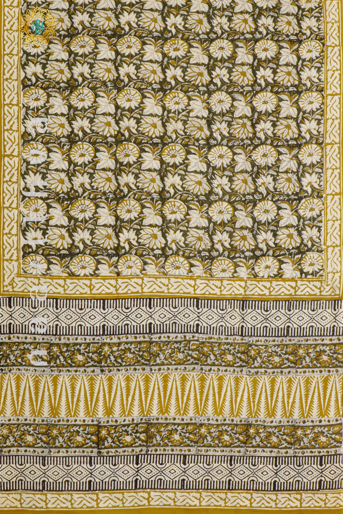 OLIVE GREEN WITH YELLOW - MUL COTTON