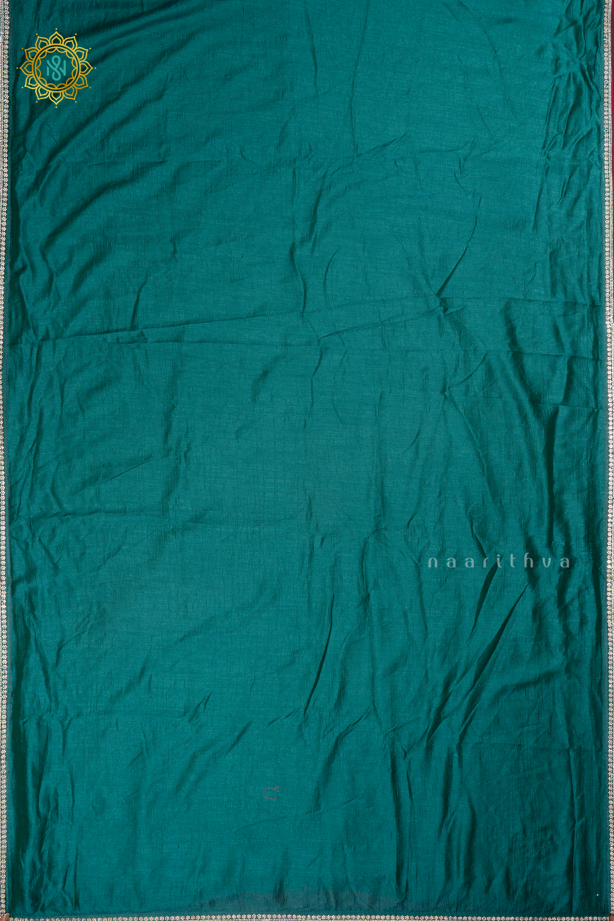 Peacock Green with Rani Pink- Party Wear Tussar Georgette Saree Allover Plain Body with Stone Work Border, with Contrast Blouse