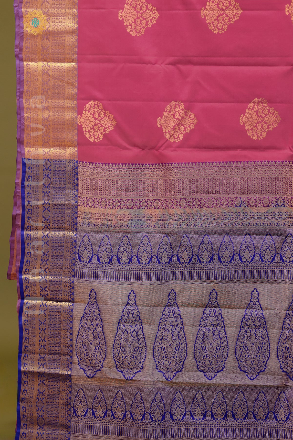 PINK WITH ROYAL BLUE - KANJIVARAM PURE MIX