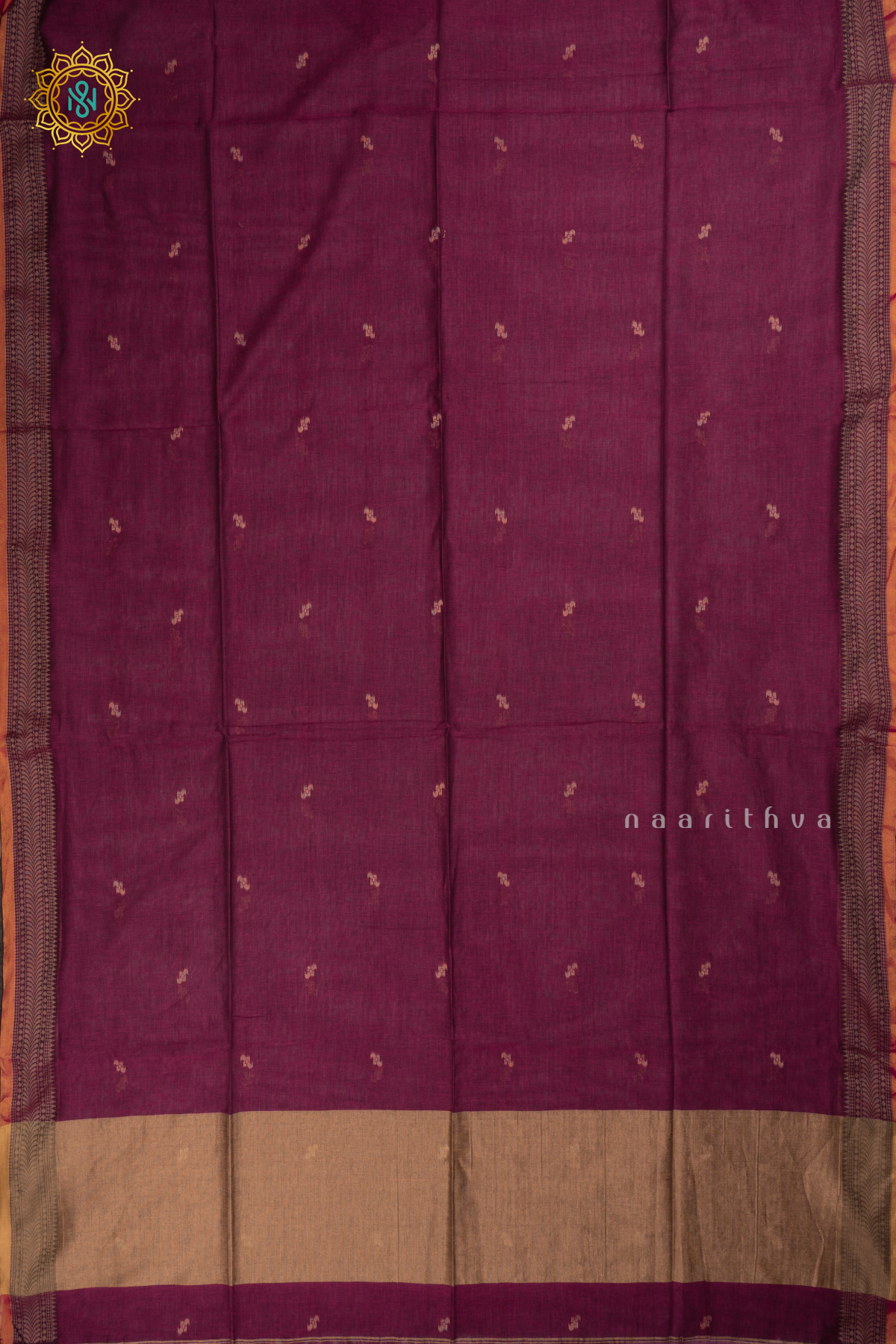 Magenta Mul Cotton Saree Thread Woven Buttas On The Body With Thread and Zari Woven Border