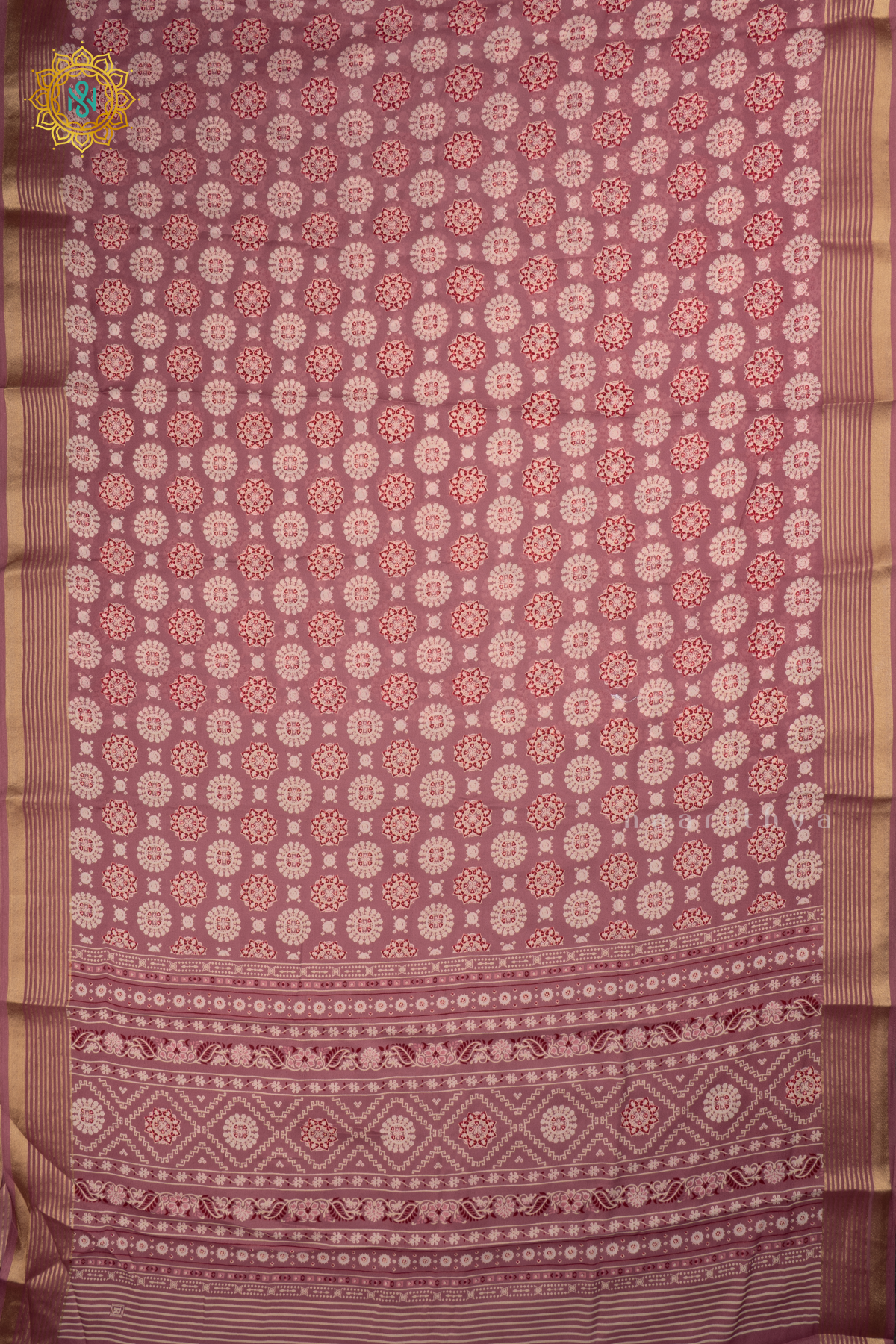MAUVE - SEMI GEORGETTE PRINTED BODY WITH ZARI STRIPED BORDER