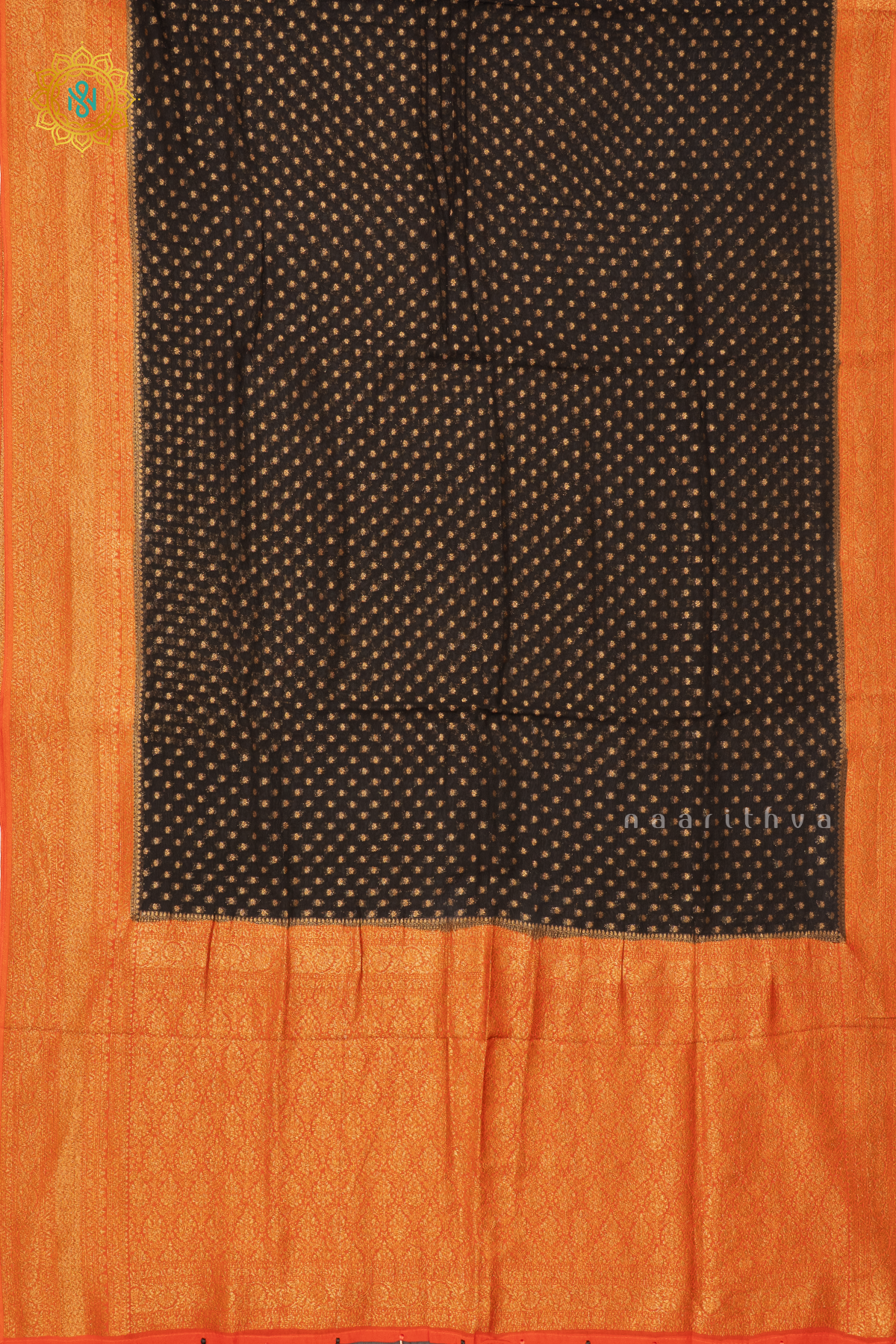 BLACK WITH ORANGE - SEMI GEORGETTE