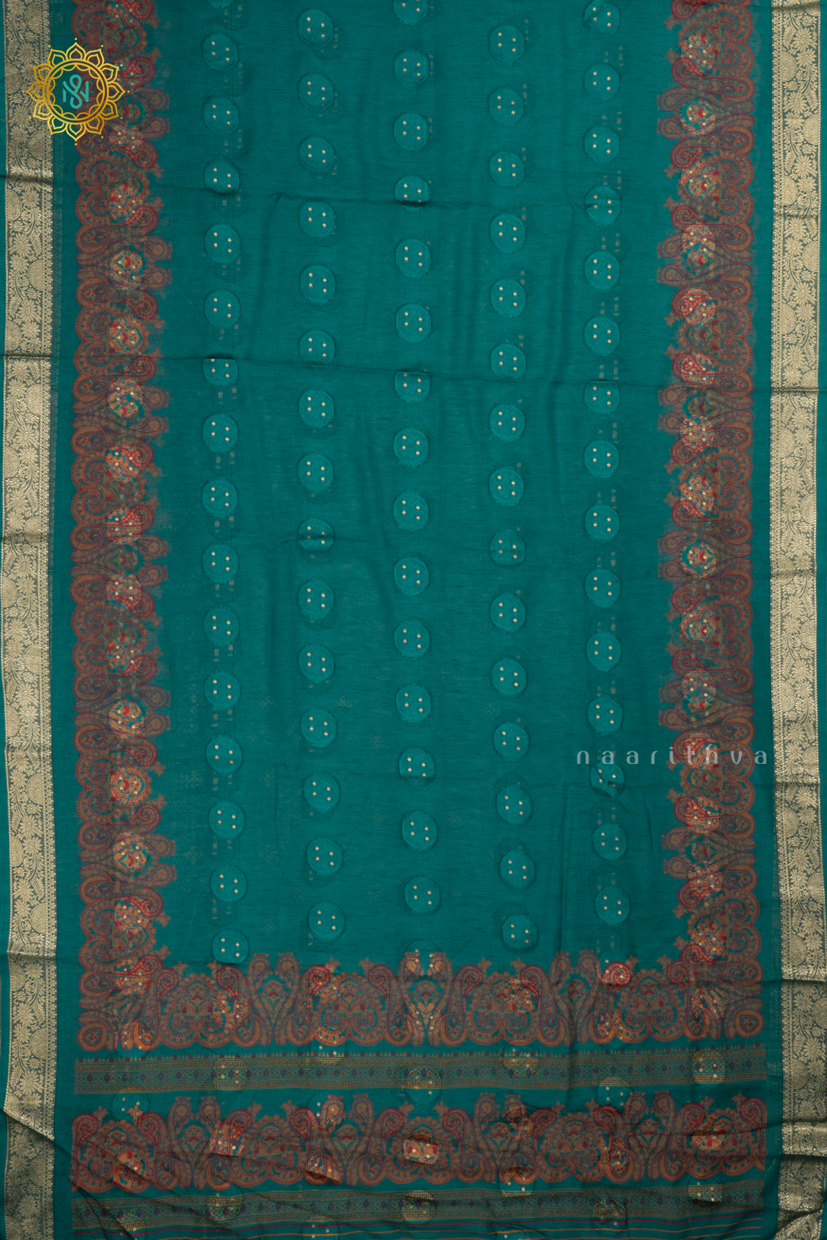 CYAN GREEN - SEMI GEORGETTE PRINTED BODY WITH ZARI BORDER