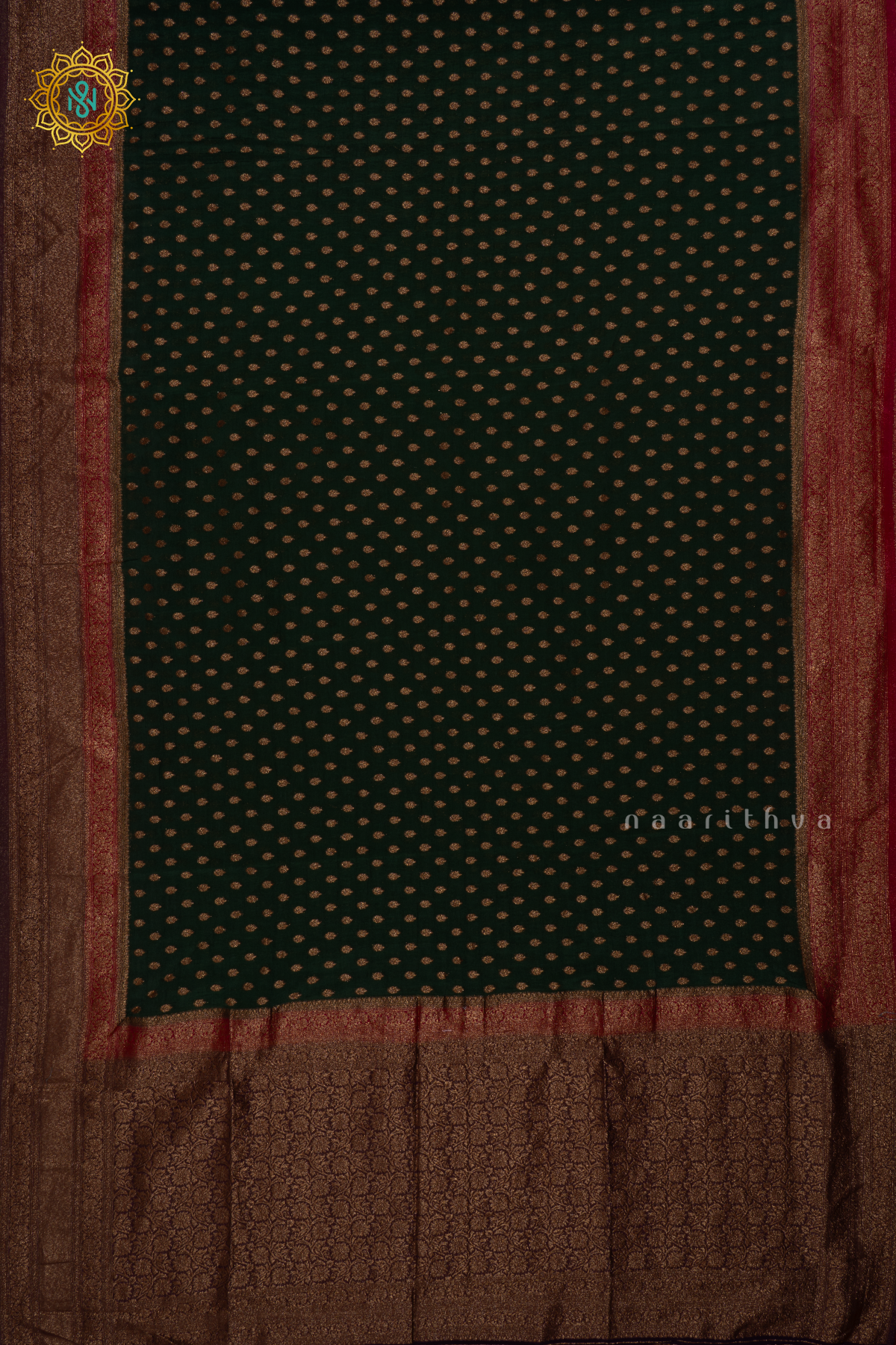 BOTTLE GREEN WITH PINK AND PURPLE - SEMI CREPE SILK