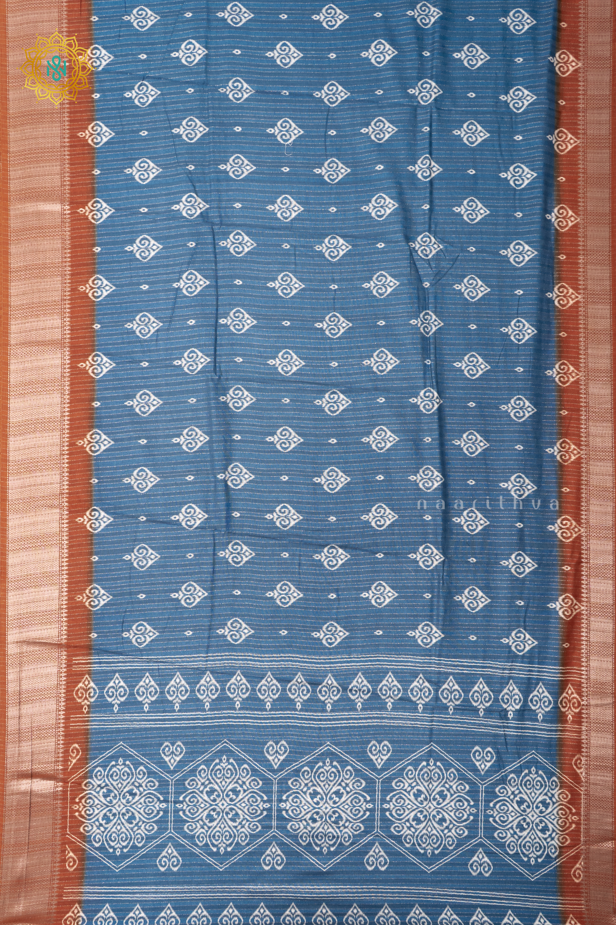 SKY BLUE WITH RUST ORANGE - DOLA SILK