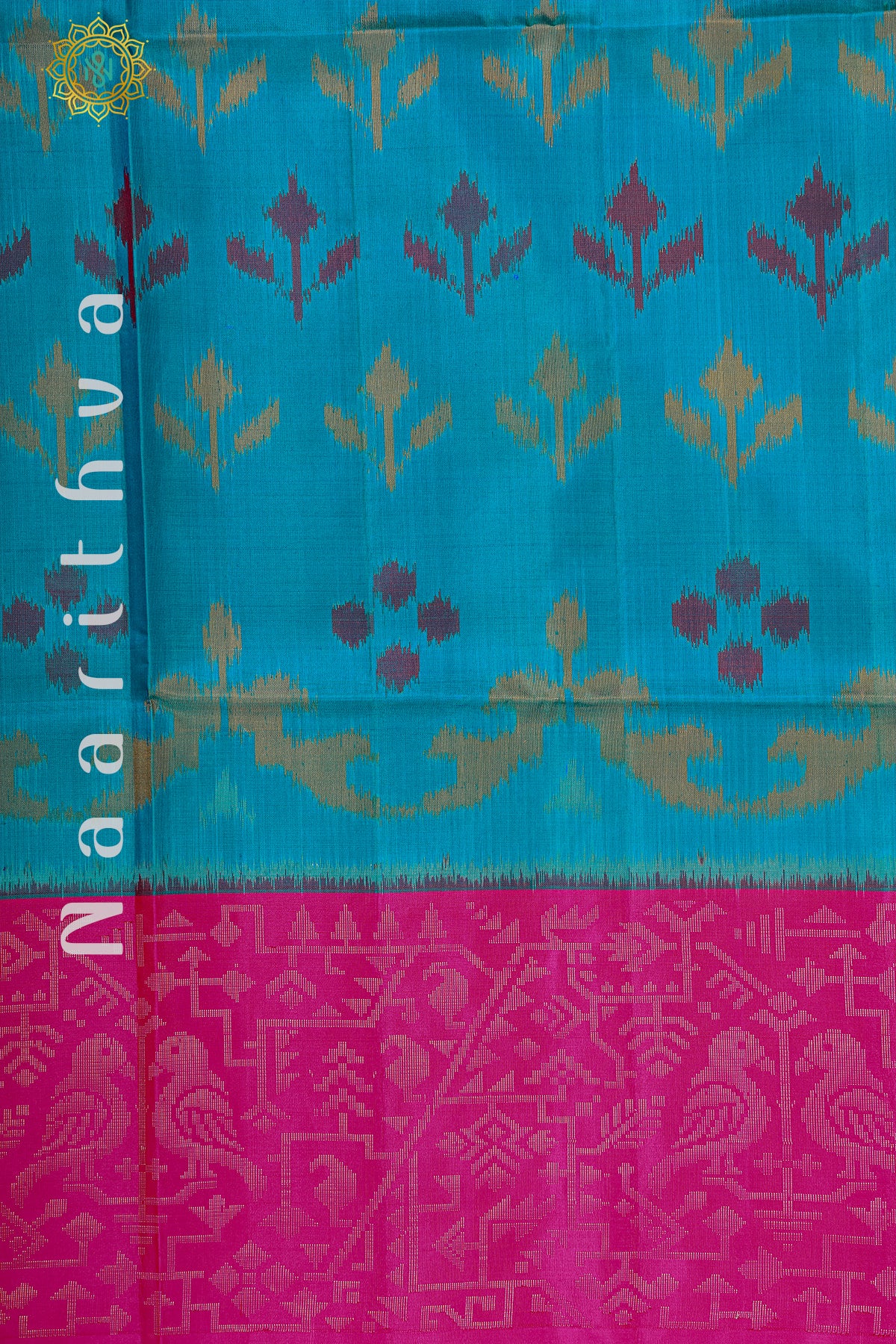 PEACOCK BLUE WITH PINK - PURE IKAT SOFT SILK